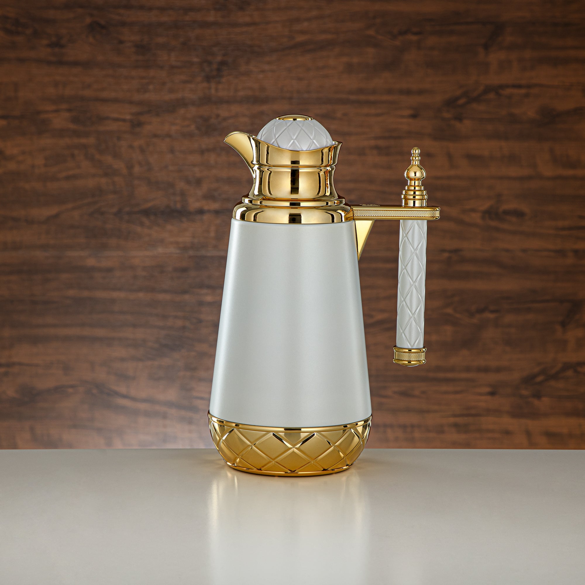 Almarjan Vacuum Flask Set, Push Button - 0.7L + 1L, White & Gold (CBY+CBZ-RWG) - Classic Vacuum Flasks