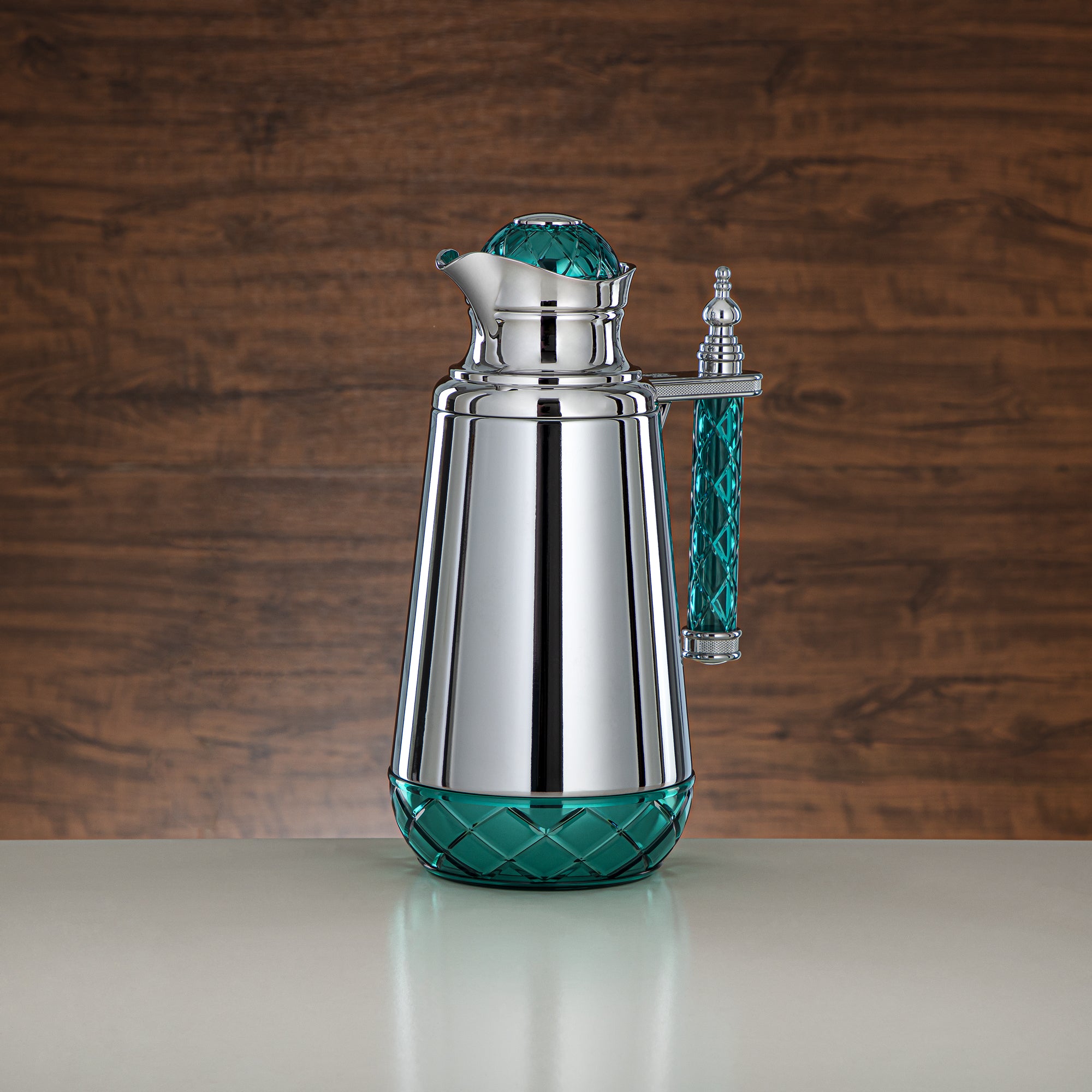 Almarjan Vacuum Flask Set, Push Button, Acrylic Handle - 0.7L + 1L, Silver & Green (CBY+CBZ-SCG) - Classic Vacuum Flasks