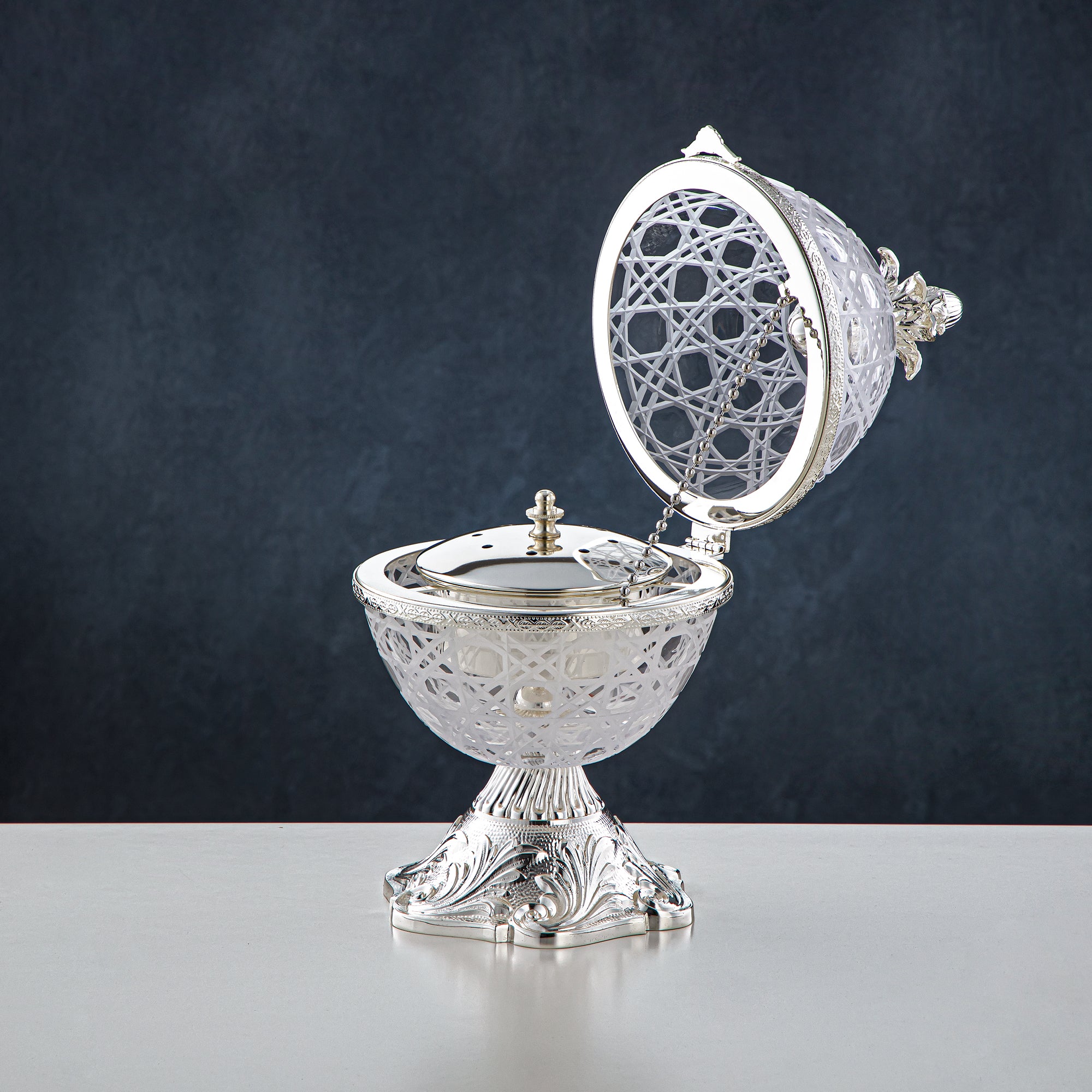 Almarjan Incense Burner & Perfume Set Silver 2 Pieces (CC20230817+CC20230909) – Elegant Serving | Ramadan & Gatherings
