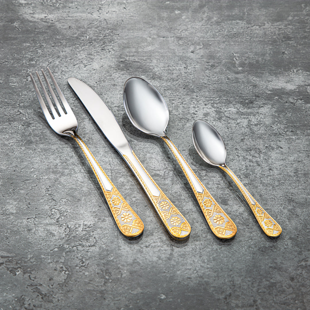Almarjan 24 Pieces Stainless Steel Cutlery Set With Holder Silver & Gold - CUT0010205