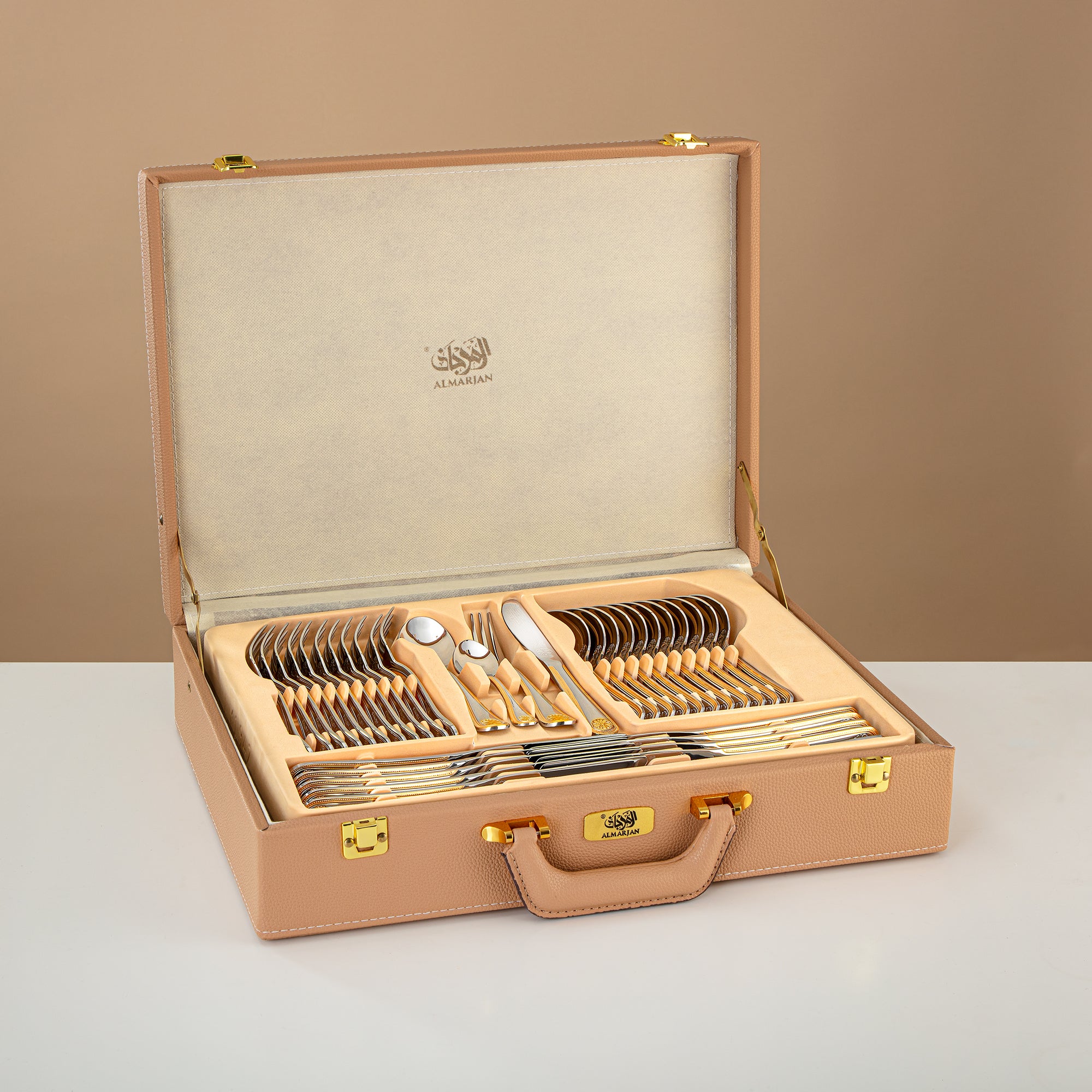Almarjan Cutlery Set 72 Pieces, Stainless Steel, Leather Case, Silver & Gold (CUT0010342) Elegant Cutlery Set