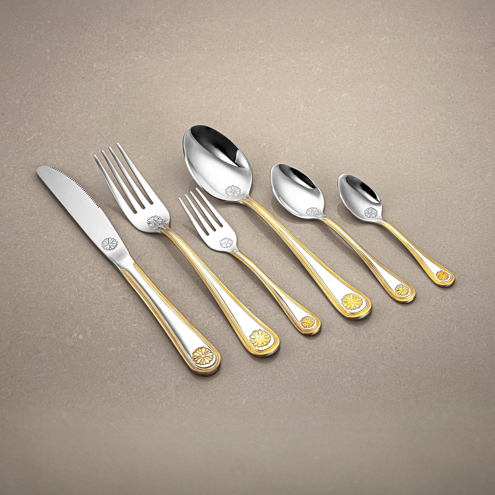 Almarjan Cutlery Set 84 Pieces, Stainless Steel, Leather Case, Silver & Gold (CUT0010346) Elegant Cutlery Set
