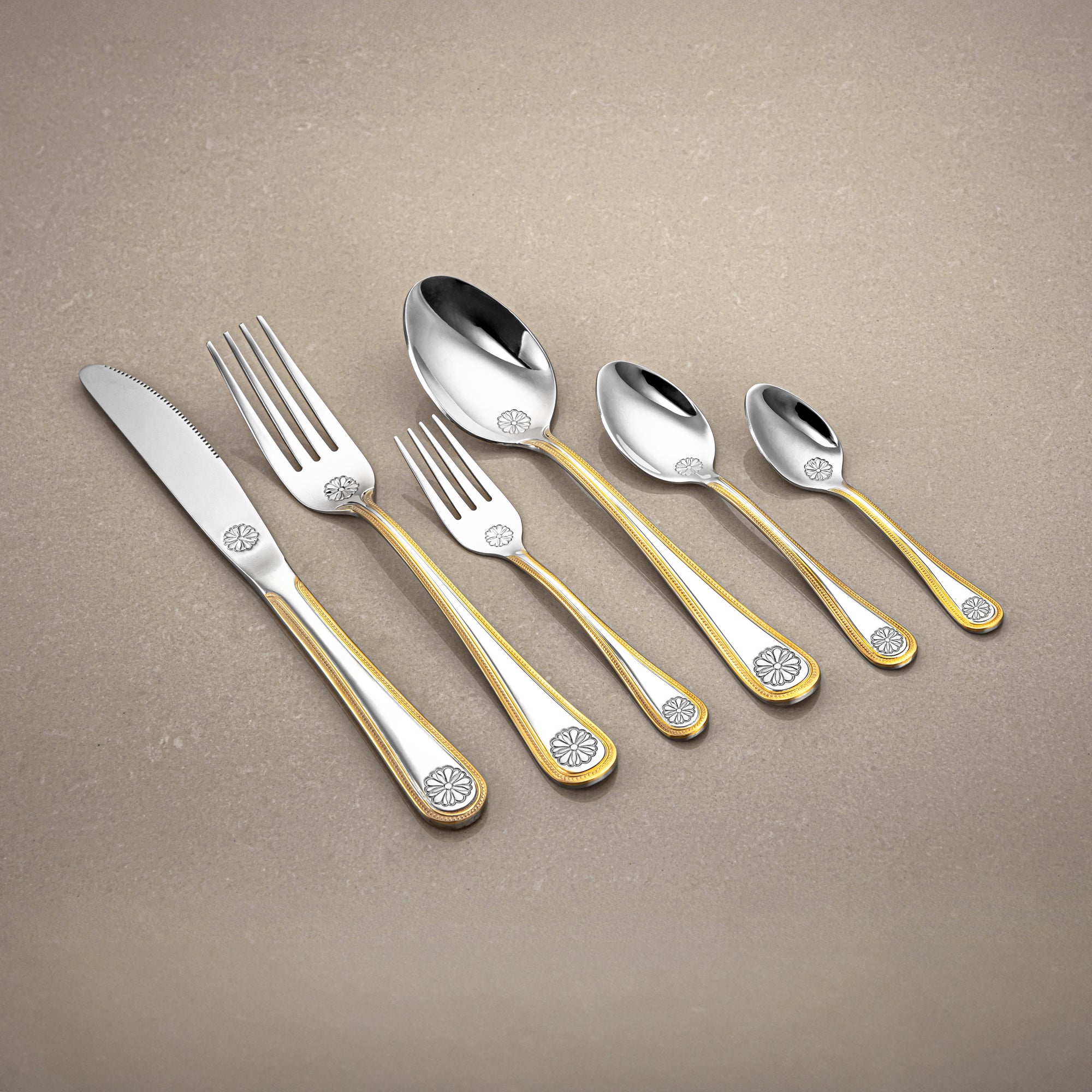 Almarjan Cutlery Set 84 Pieces, Stainless Steel, Leather Case, Silver & Gold (CUT0010347) Elegant Cutlery Set