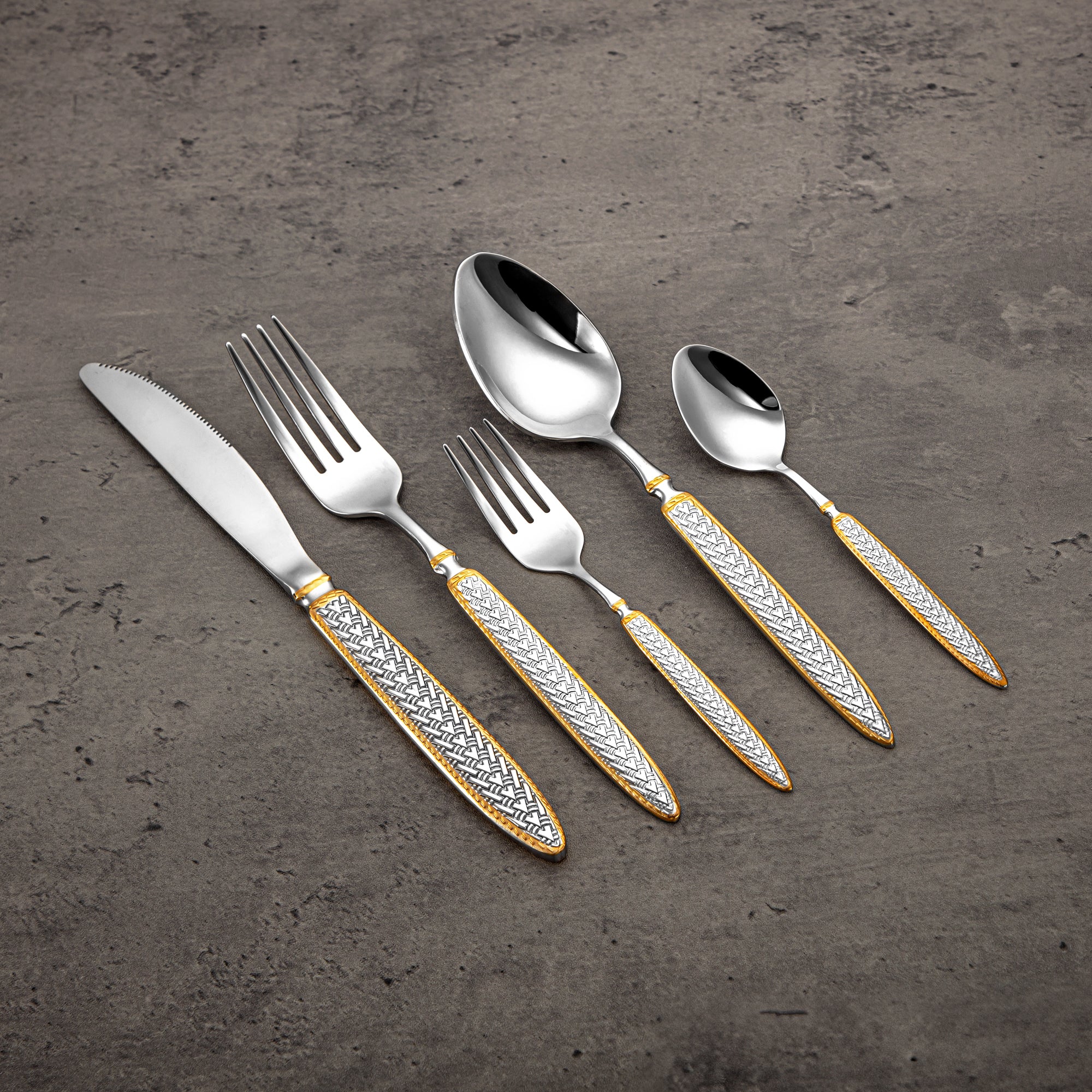 Almarjan Cutlery Set 72 Pieces, Stainless Steel, Leather Case, Silver & Gold (CUT0010431) Elegant Cutlery Set