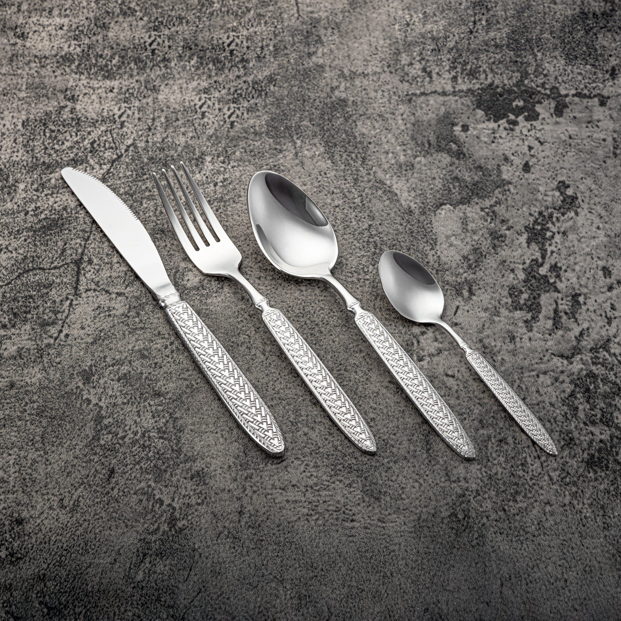 Almarjan Cutlery Set 24 Pieces, Stainless Steel, With Stand, Silver (CUT0010437) Elegant Cutlery Set