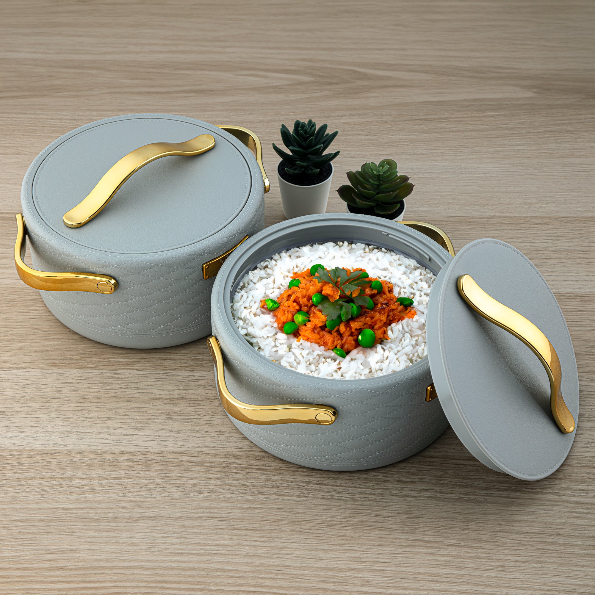 Almarjan 3 Pieces Plastic Hot Pot Set Light Grey & Gold - EHP-150/200/250 SG/G