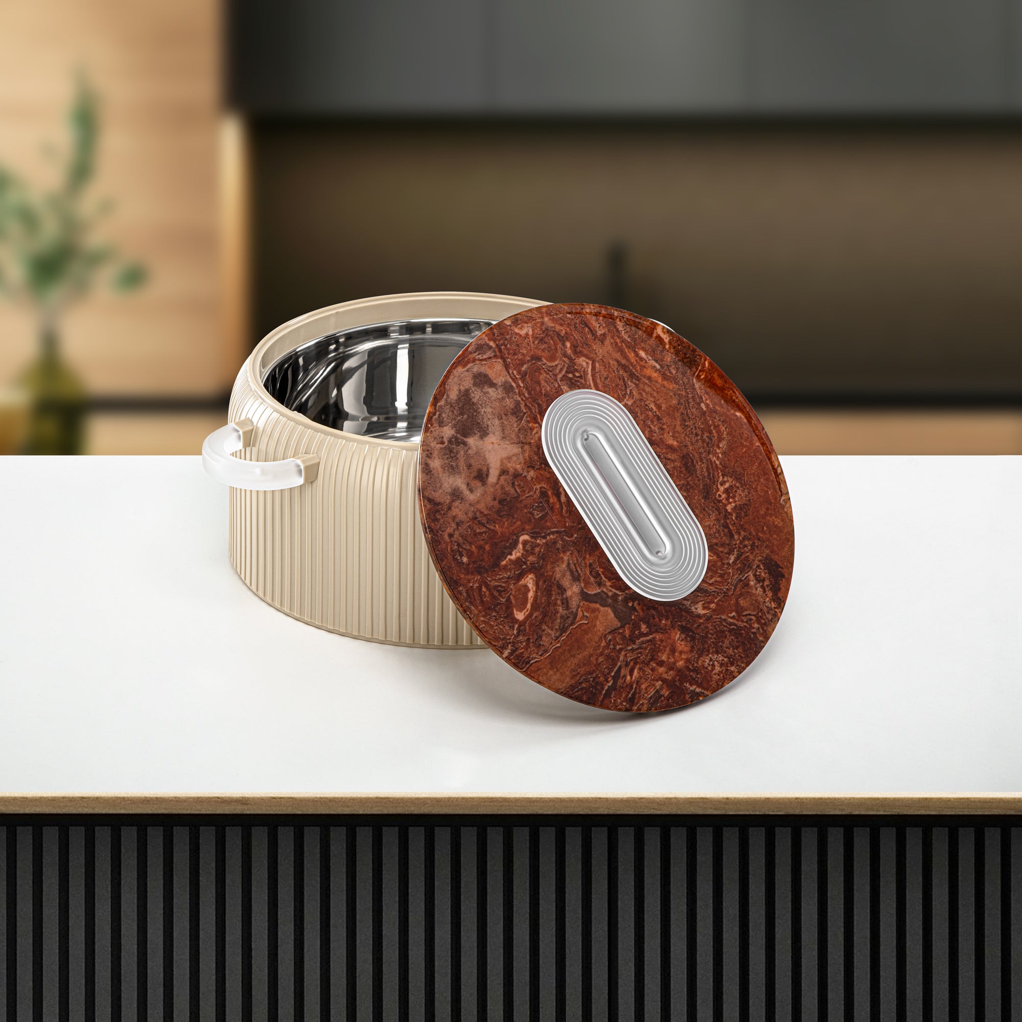 Almarjan Hot Pot Plastic, Set of 3 Pieces, Beige & Frost, 2000ML + 4000ML + 6500ML (EK-200/400/650 BR/FA) Ramadan Serveware