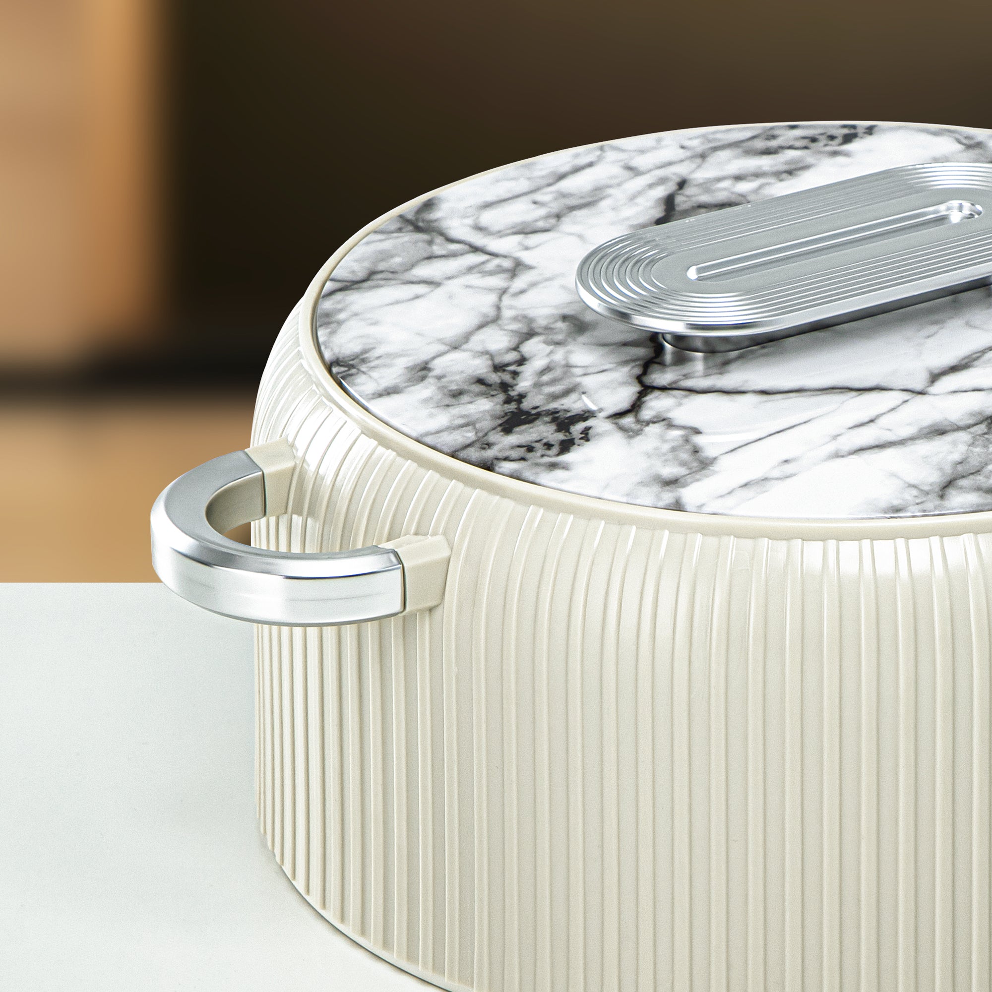 Almarjan Hot Pot Plastic, Set of 3 Pieces, White & Silver, 2000ML + 4000ML + 6500ML (EK-200/400/650 WM/MC) Ramadan Serveware