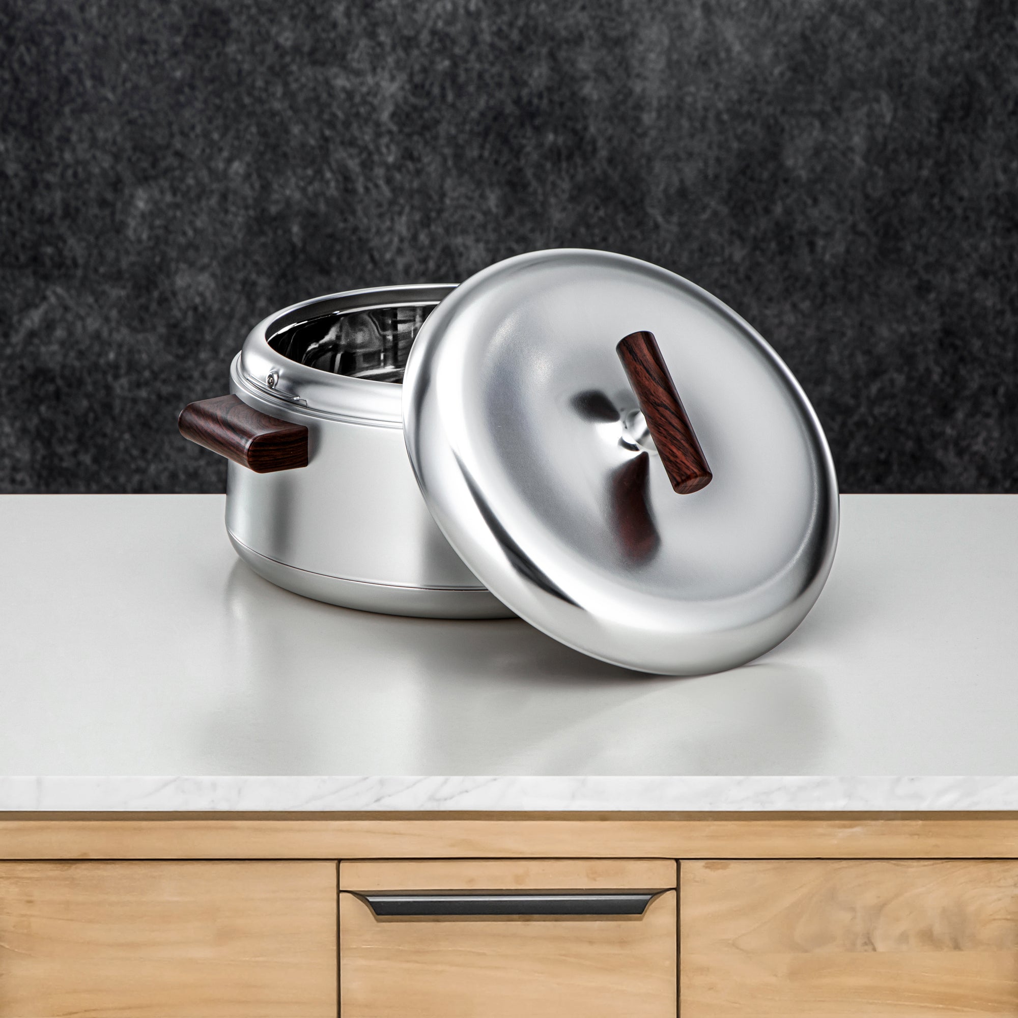 Almarjan Hot Pot Set ABS 1L, 2.5L, 3L Matt silver & dark wood (EL-100/250/300 MC/DW)