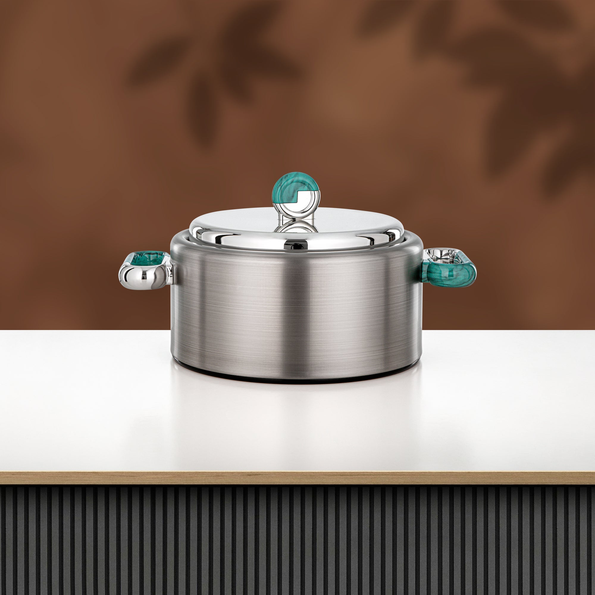 Almarjan 2 Pieces Hot Pot Set, Brushed Matt Silver & Tiffany Marble