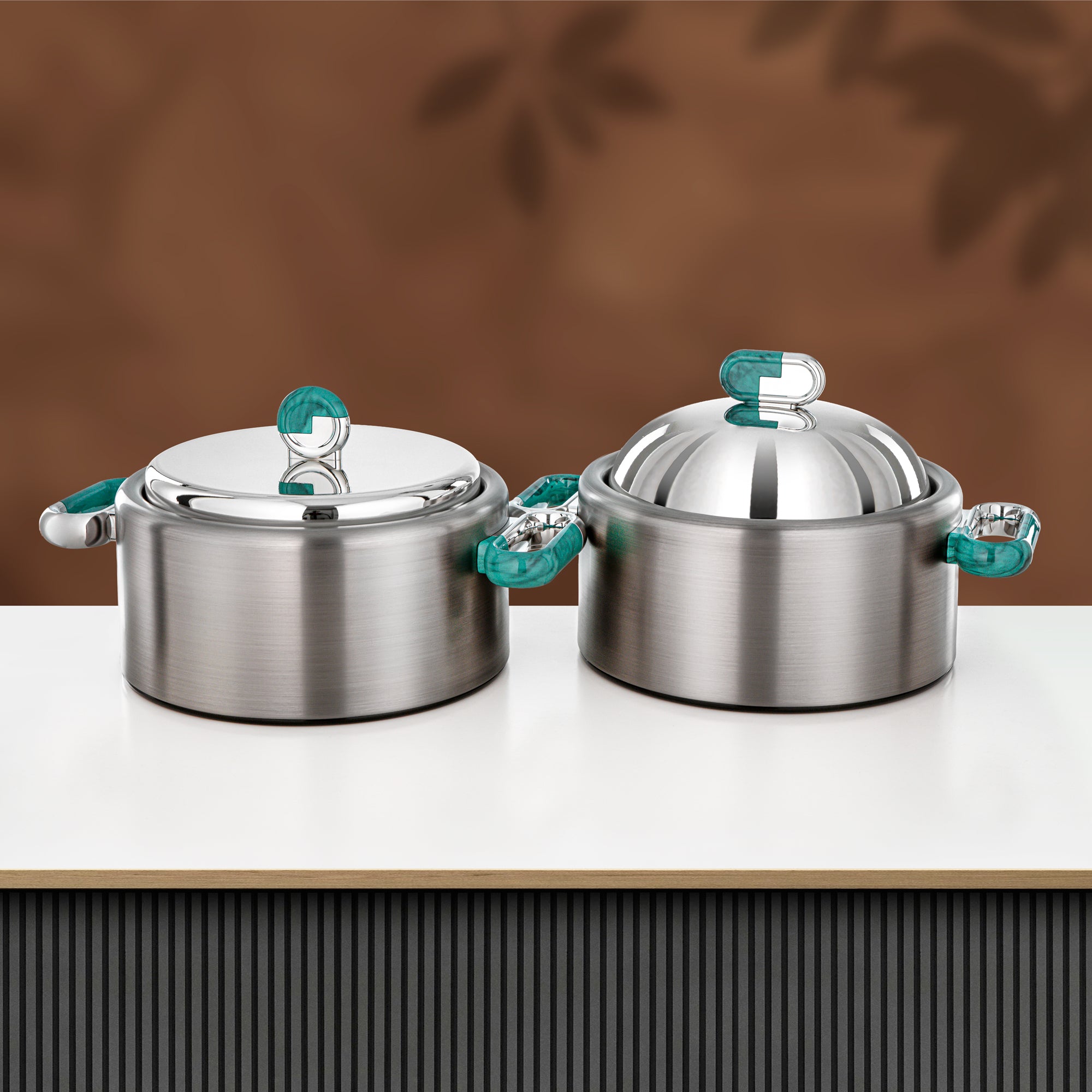 Almarjan 2 Pieces Hot Pot Set, Brushed Matt Silver & Tiffany Marble