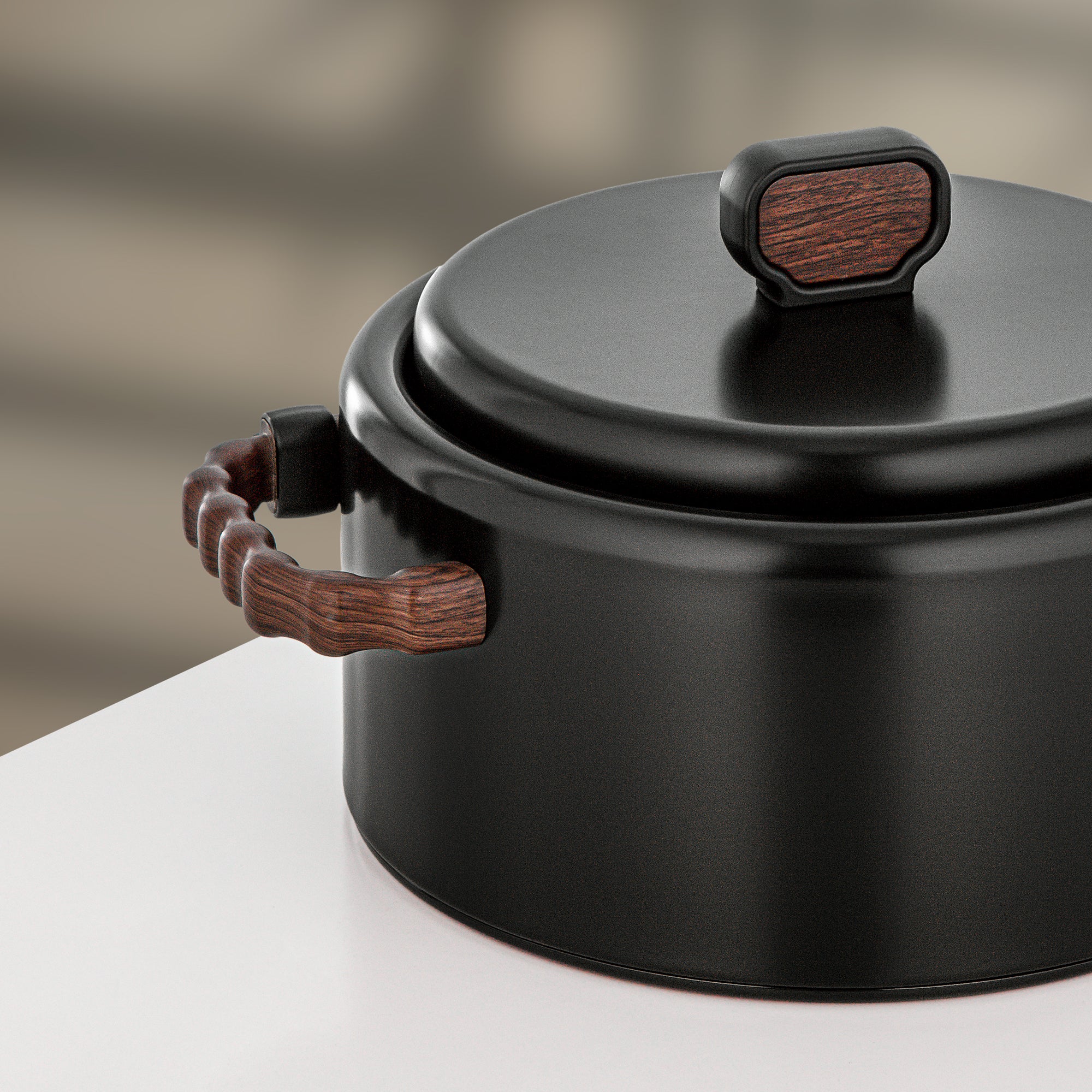 Almarjan 2 Pieces Hot Pot Set, Matt Black & Dark Wood