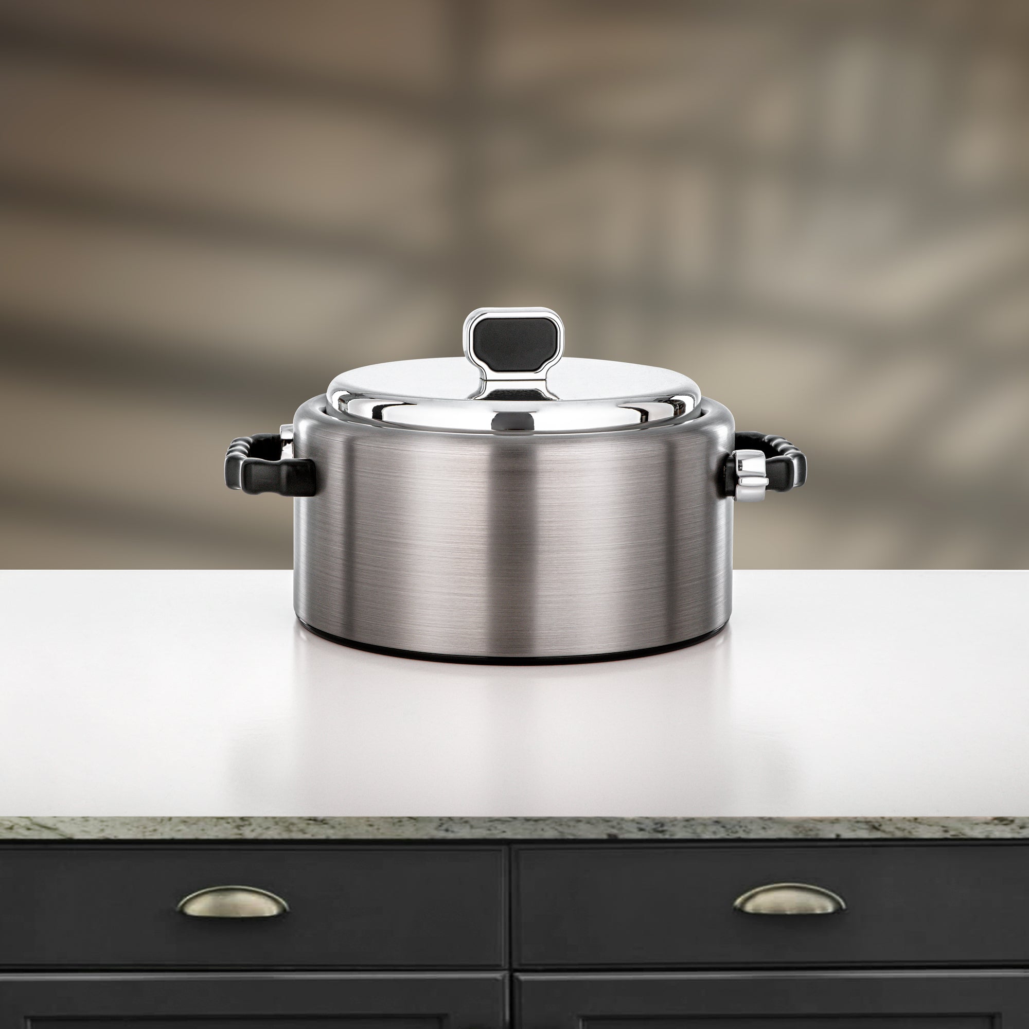 Almarjan 2 Pieces Hot Pot Set, Brushed Matt Silver & Matt Black