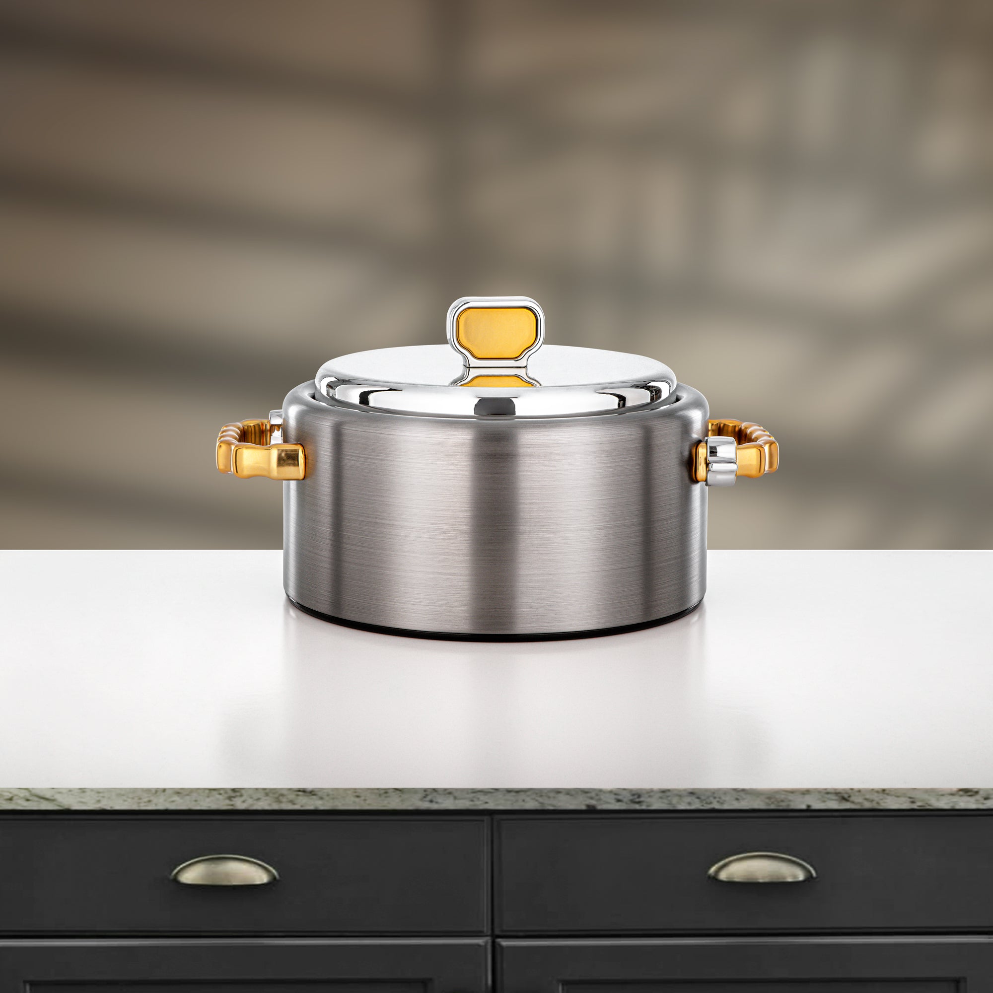 Almarjan 2 Pieces Hot Pot Set, Brushed Matt Silver & Matt Gold