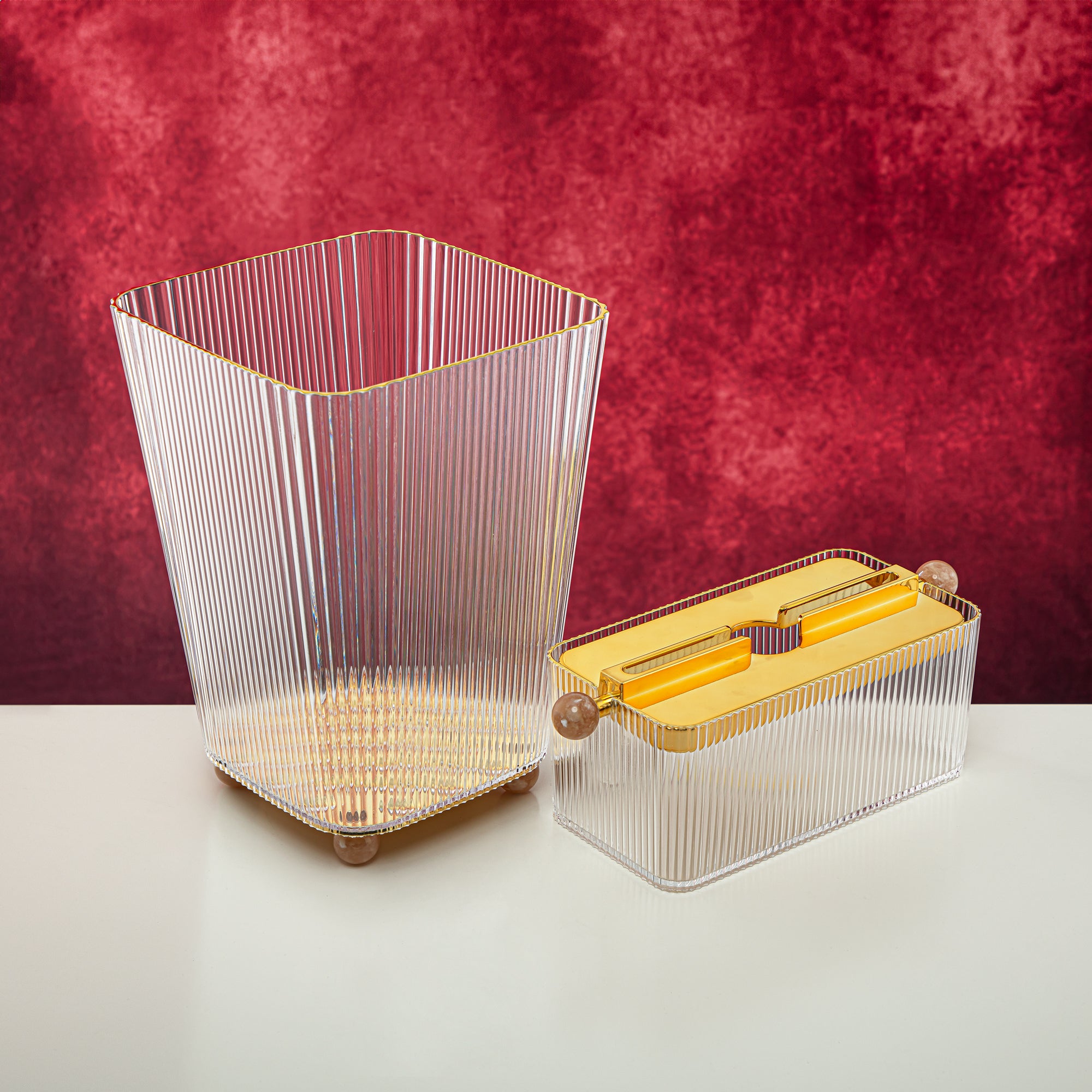 Almarjan 2 Pieces Acrylic Dustbin & Tissue Box Set - FB01/02 PBG/G