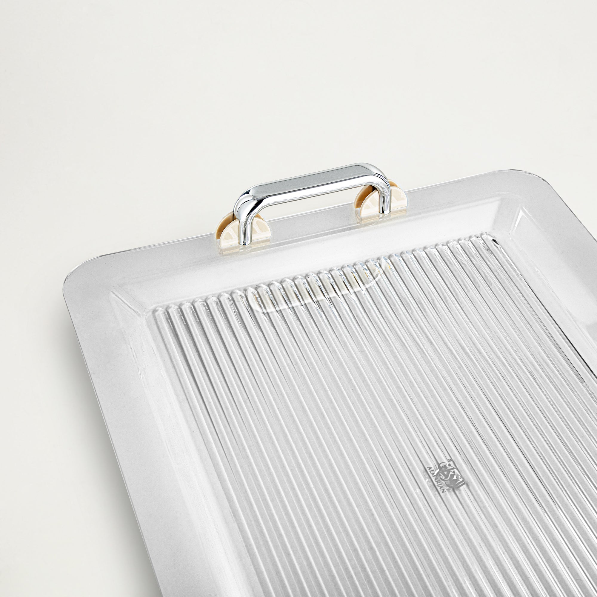 Almarjan Serving Tray 55CM, Acrylic, Silver & Ivory Handle (FB06-550 IV/C) Ramadan Serveware