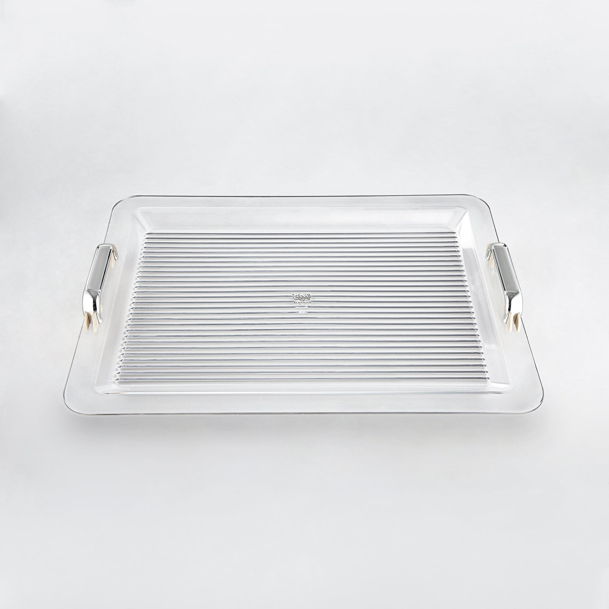 Almarjan Serving Tray 55CM, Acrylic, Silver & Ivory Handle (FB06-550 IV/C) Ramadan Serveware