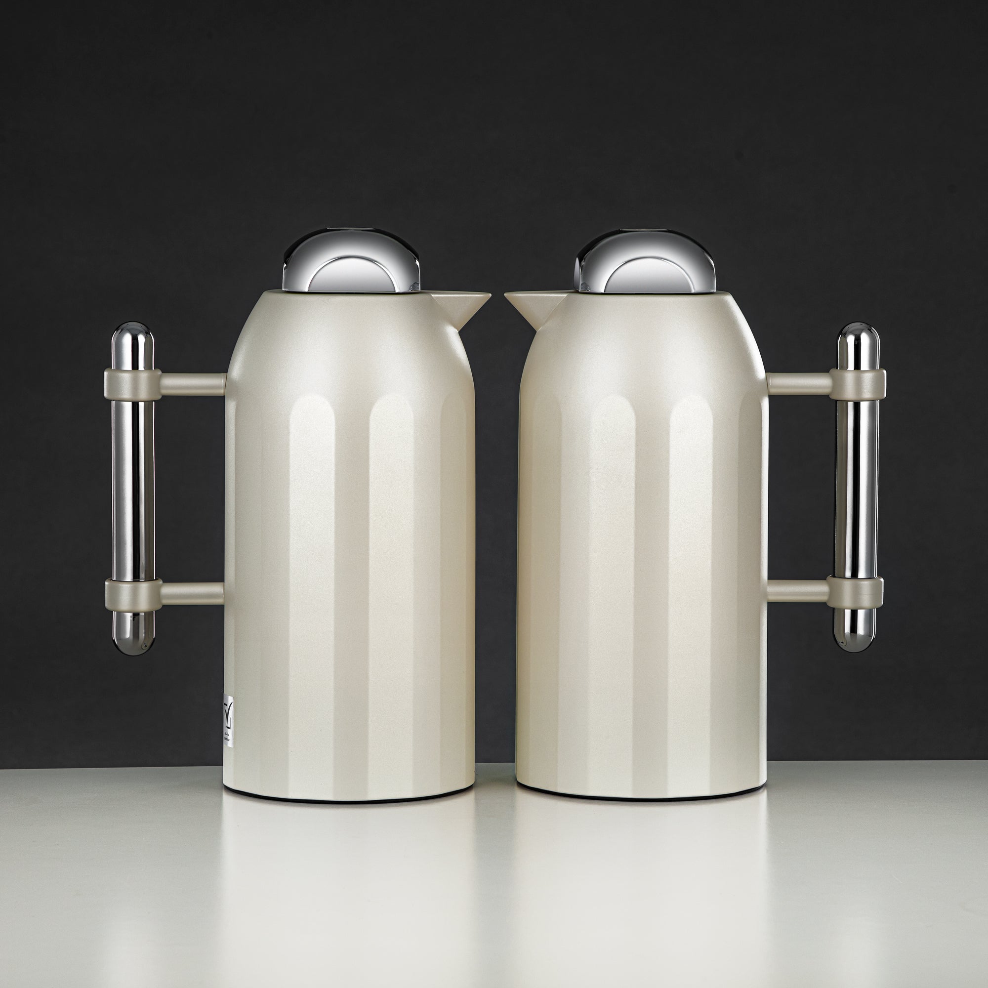 Almarjan Vacuum Flask Set Matt Pearl White with Silver Handle & Cover 1L + 1L (FG211-AB-100 MPW/C) – Elegant Serving | Ramadan & Gatherings