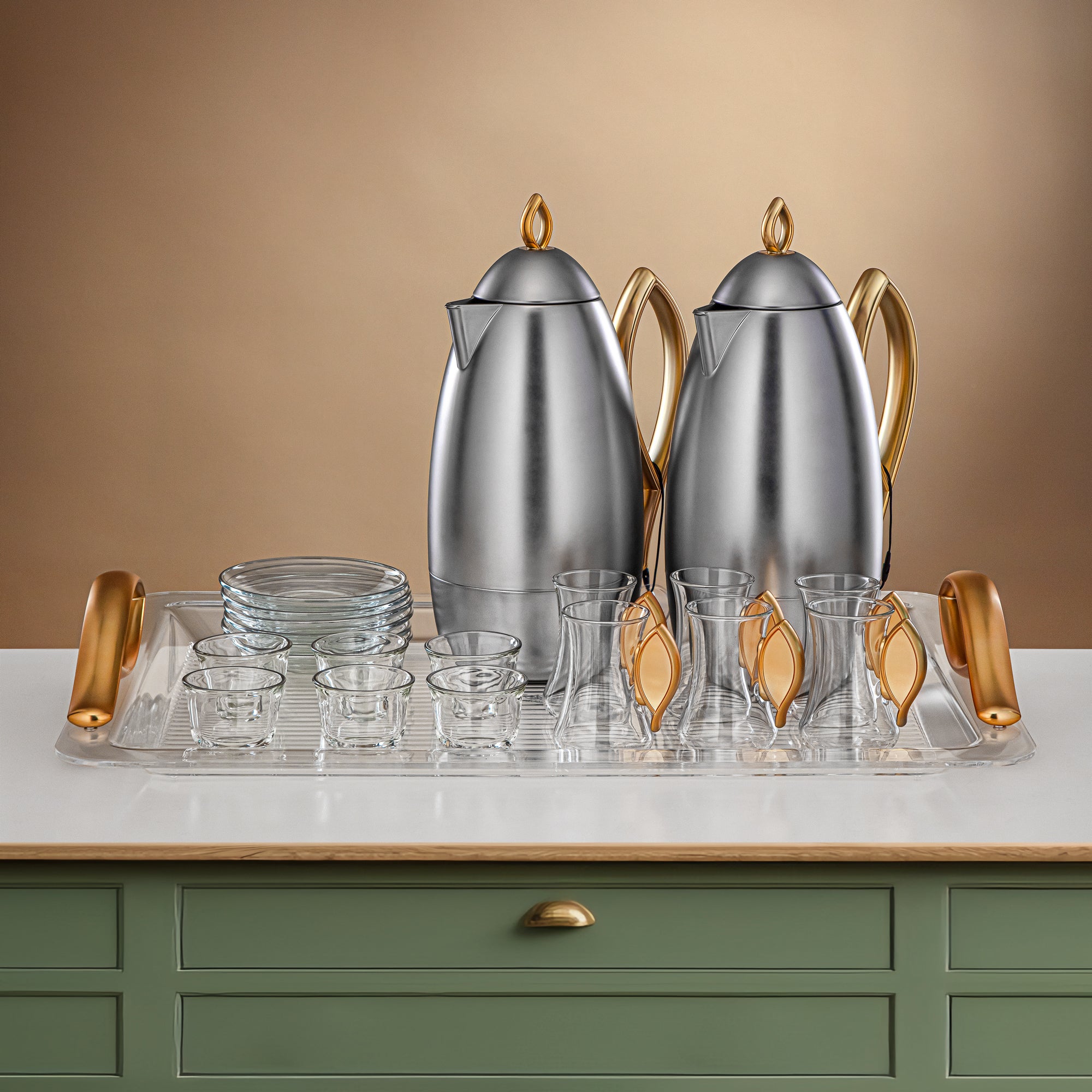 Almarjan Vacuum Flask Set 21-Piece Set matt nickel & matt gold (FG212-21 MNI/MG)