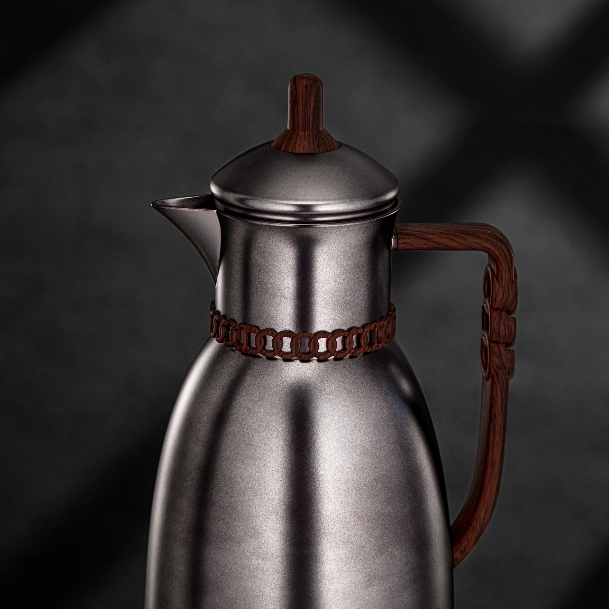 Almarjan Vacuum Flask Set 0.7L & 1L Matt Gun Black & Dark Wood