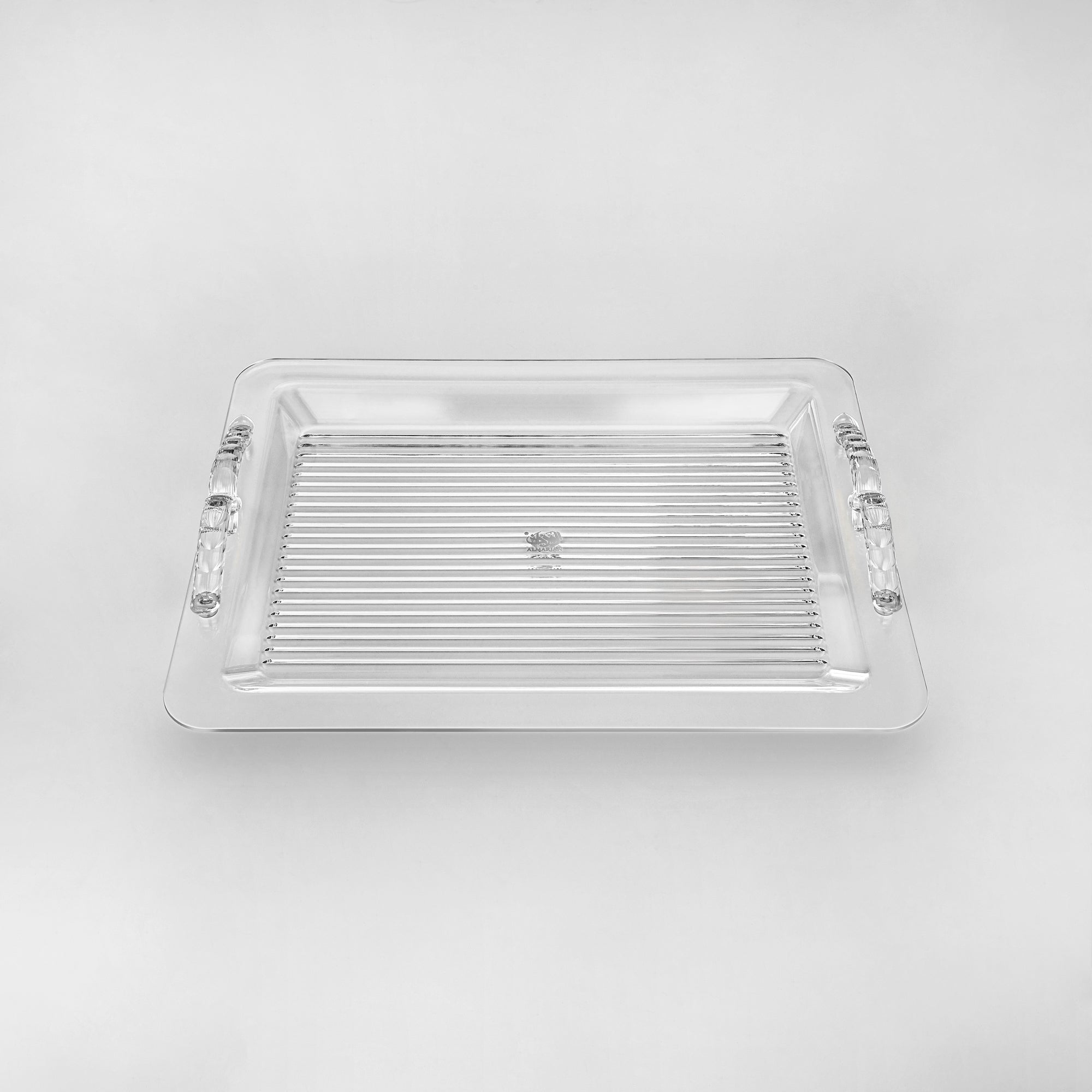 Almarjan Serving Tray 45CM, Acrylic, Silver & Transparent Handle (FG810T-450 ALLC) - Elegant Serveware