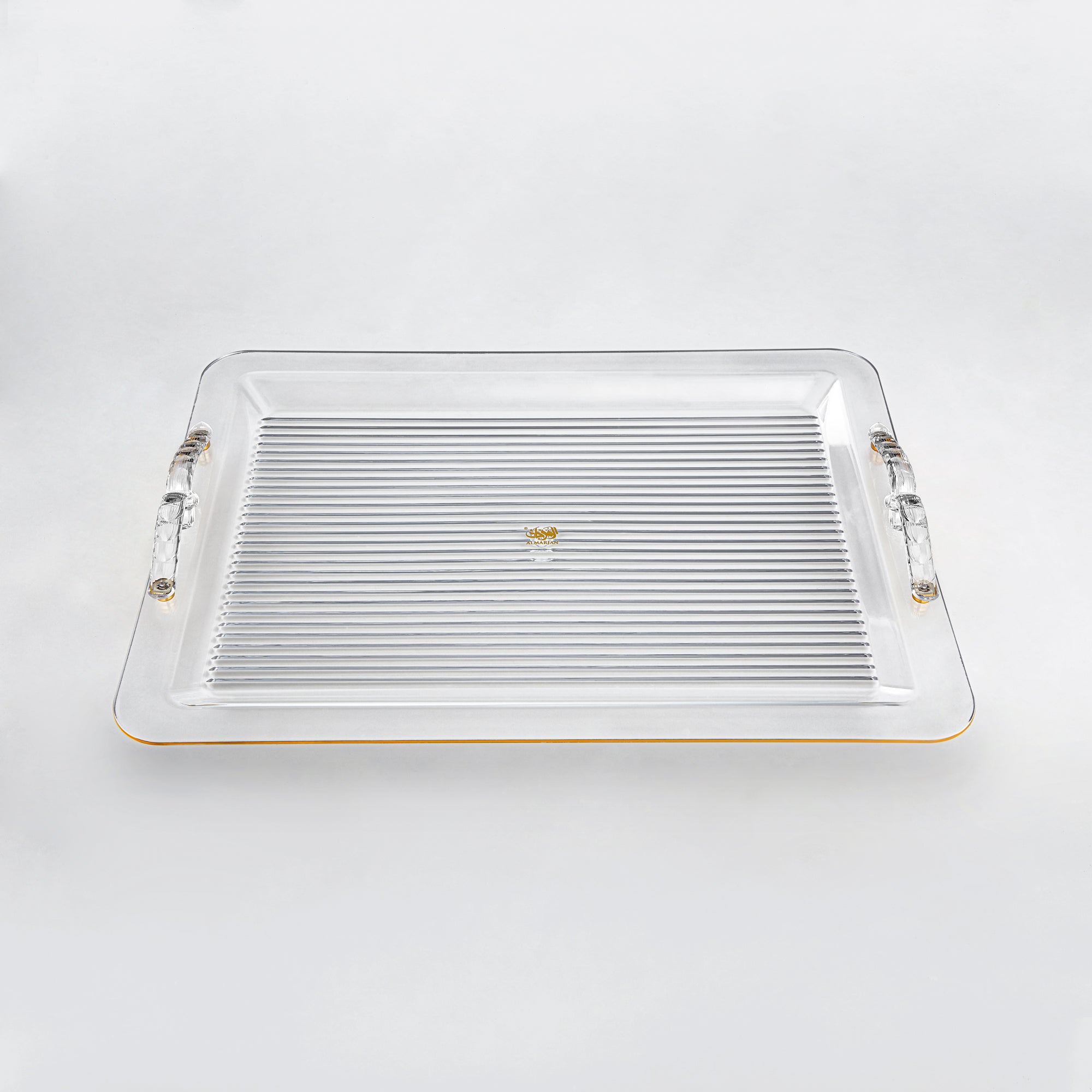 Almarjan Serving Tray 55CM, Acrylic, Gold & Transparent Handle (FG810T-550 ALLG) - Elegant Serveware