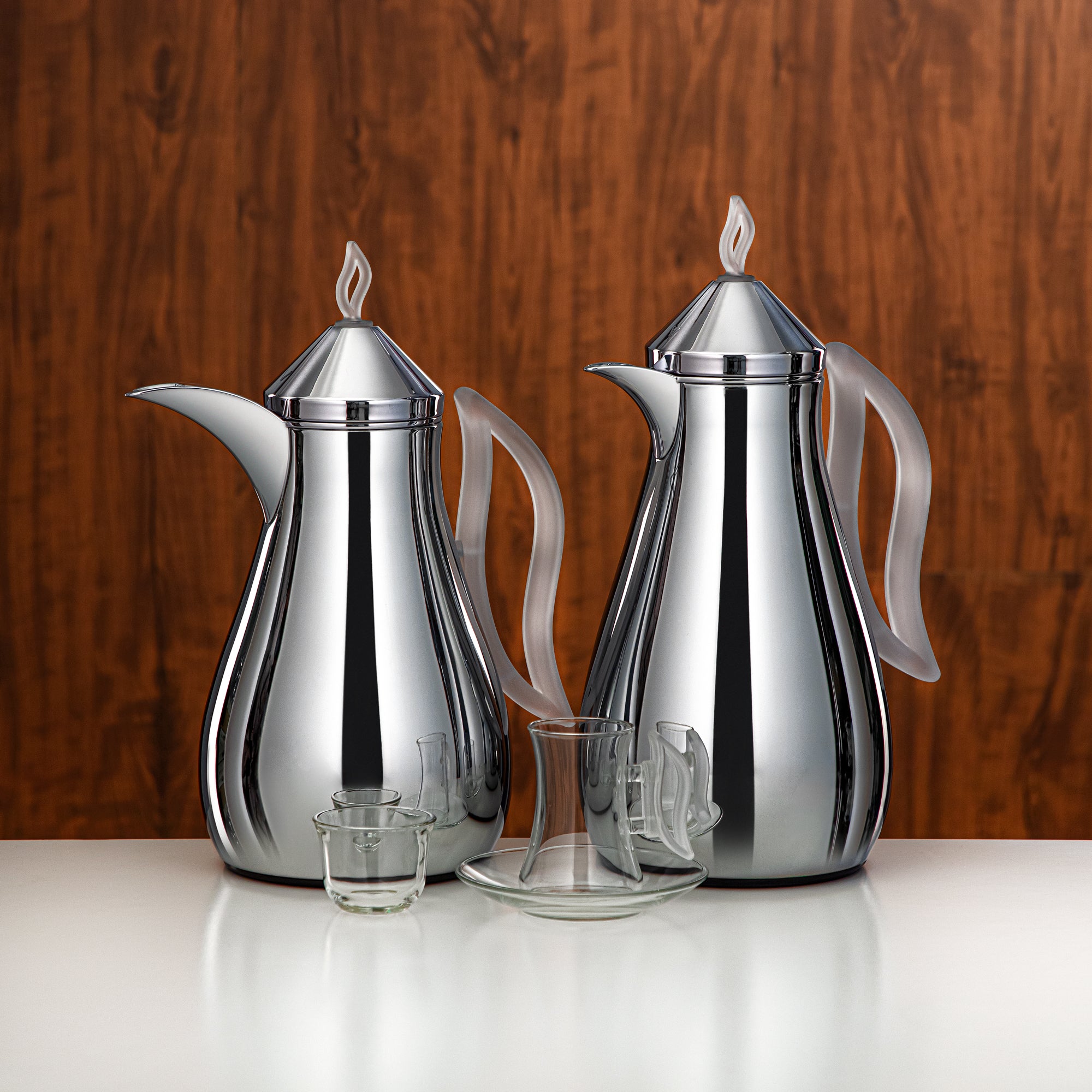 Almarjan Vacuum Flask Set Silver Frost Handle & Knob 21 Pieces (0.7L + 1L) (FG811-21 C/FA) – Elegant Serving | Ramadan & Gatherings