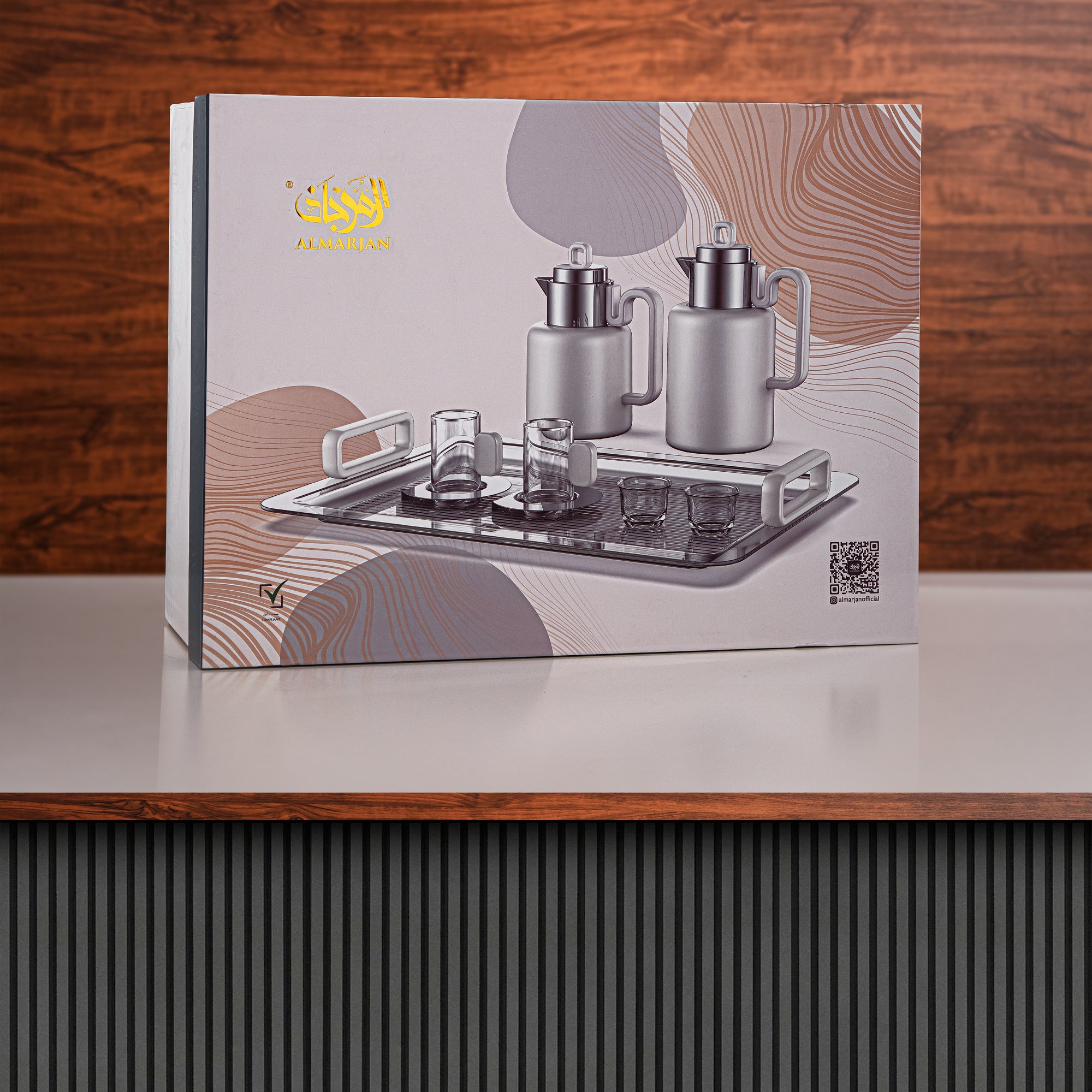 Almarjan Vacuum flask Set 0.5 liter & 1 liter matt pearl white & silver (FG815-21 MPW/C)