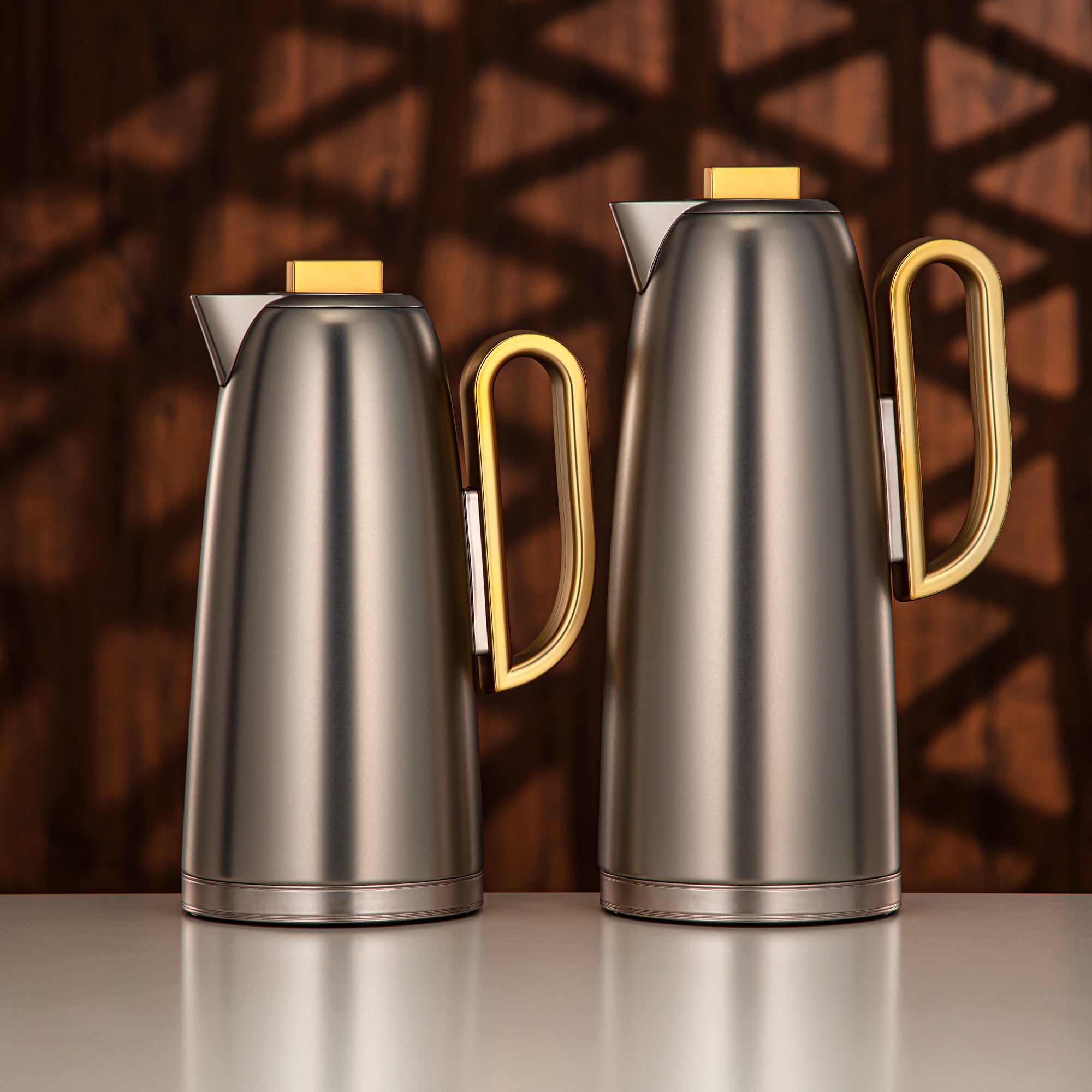 Almarjan Vacuum Flask Set 0.7L & 1L Matt Nickel & Matt Gold