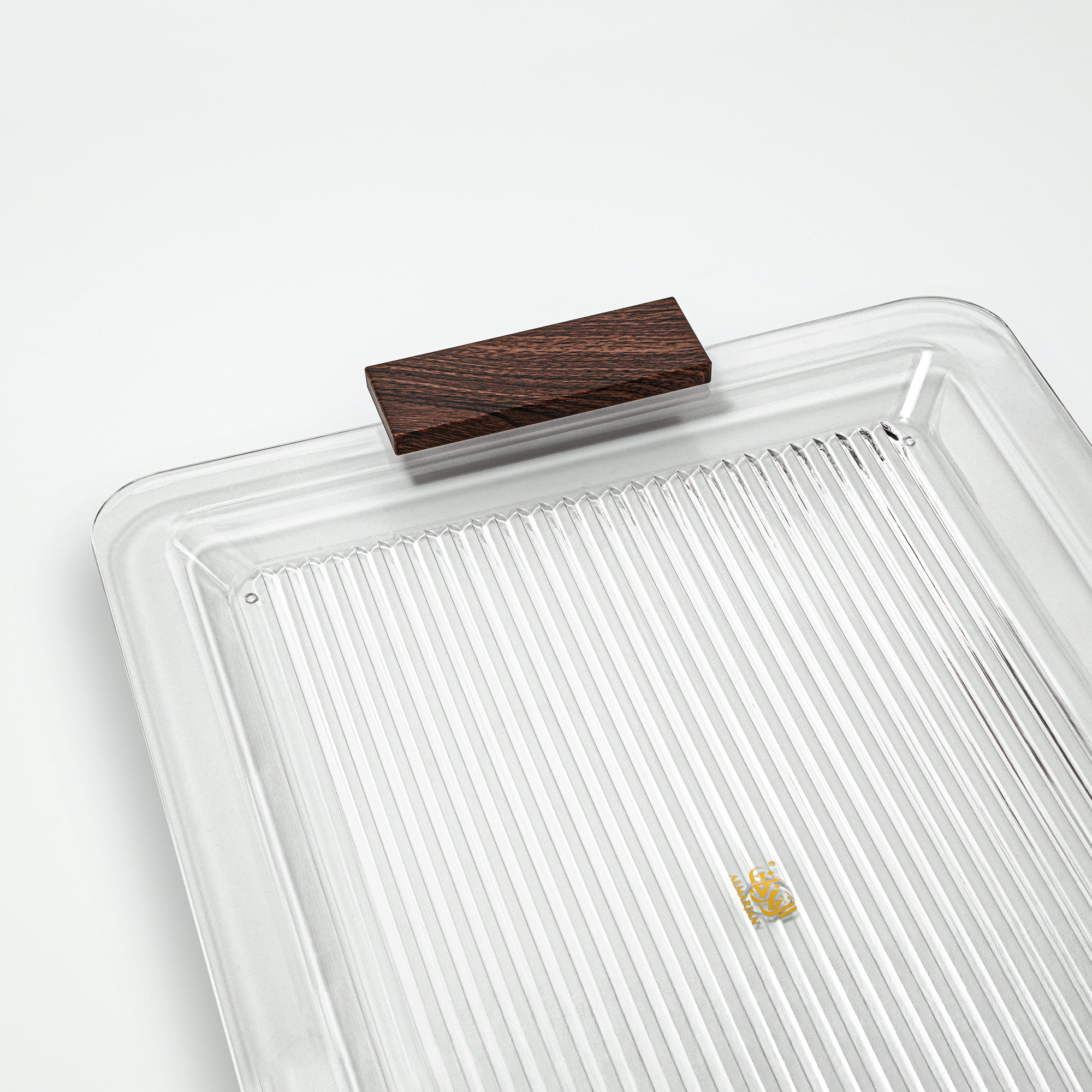 Almarjan Acrylic Tray 50cm Clear with Dark Wood Handles