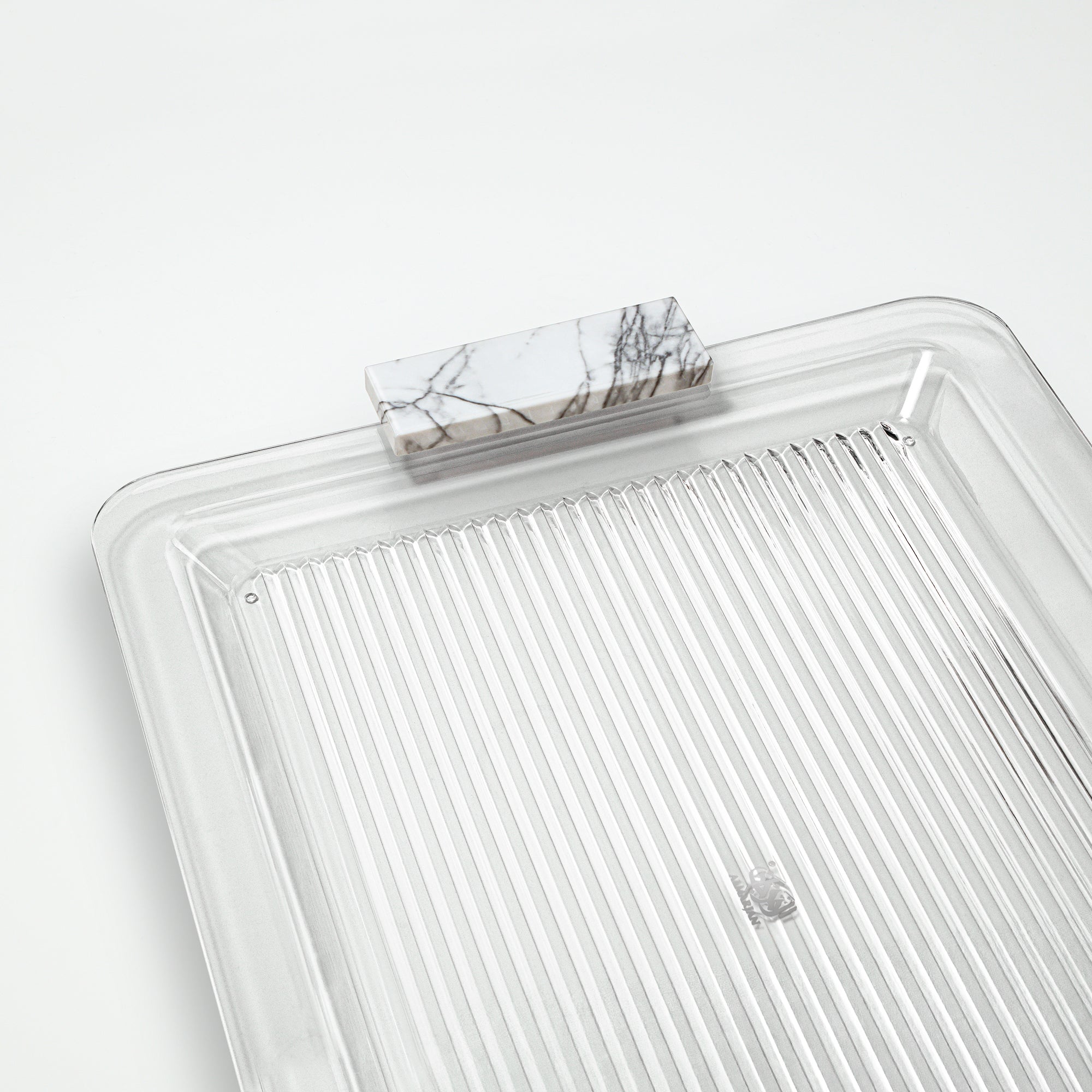 صينية المرجان الأكريليك ٥٠ سم شفافة بمقابض من رخام أبيض