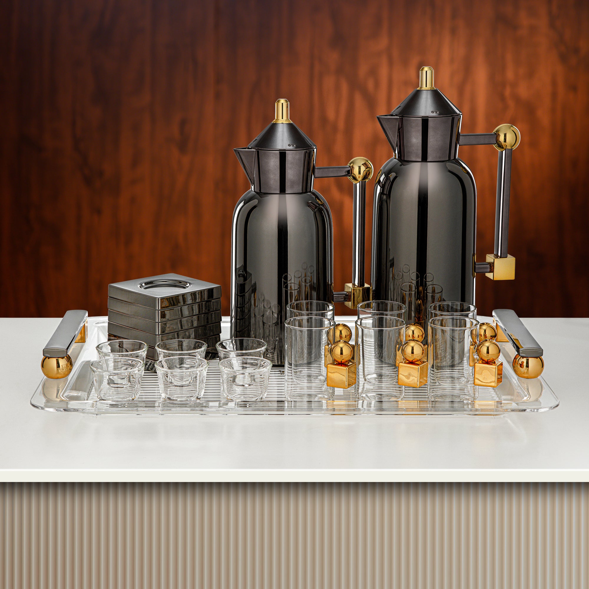 Almarjan Tea & Coffee Set 21 Pieces Gun Black with Gold