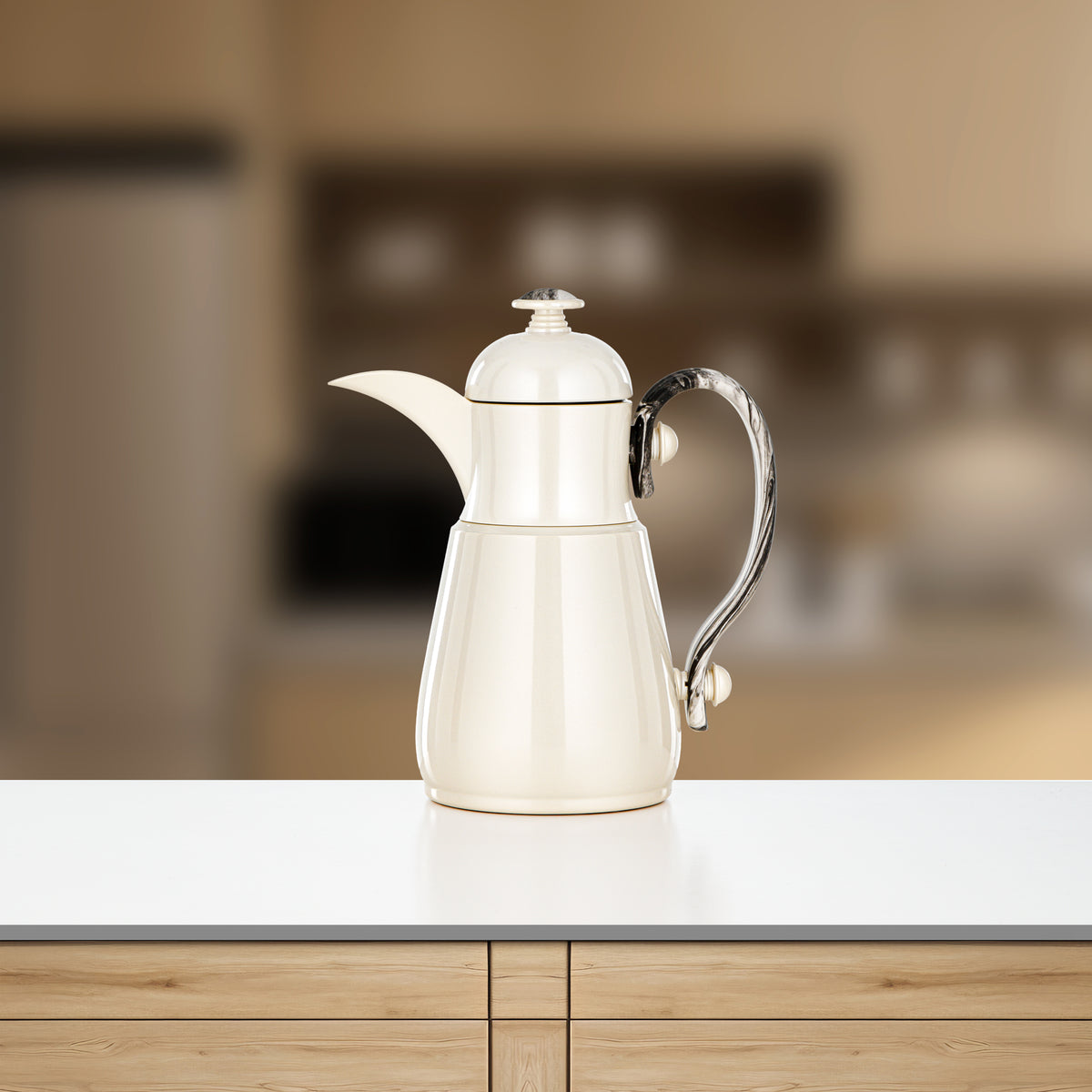 Almarjan Double Wall Vacuum Flask 0.5 Lit, Pearl White & Marble