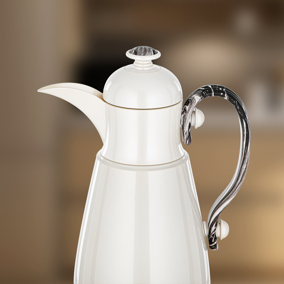 Almarjan Double Wall Vacuum Flask 0.7 Lit, Pearl White & Marble