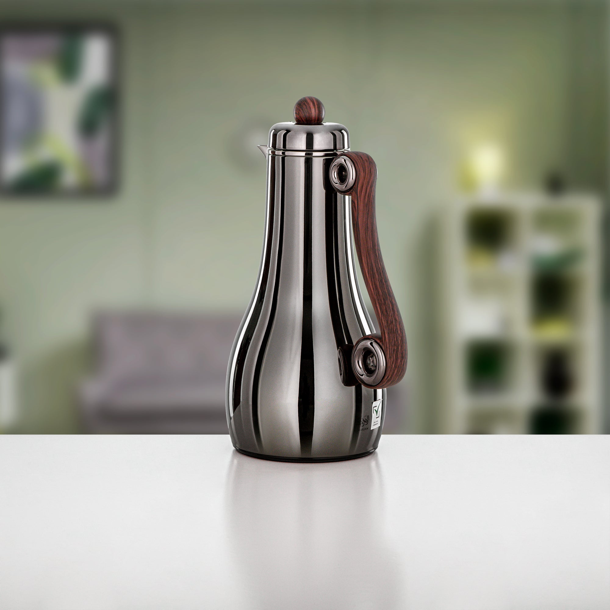 Almarjan 2 Pieces Vacuum Flask Set, Gun Black & Dark Wood