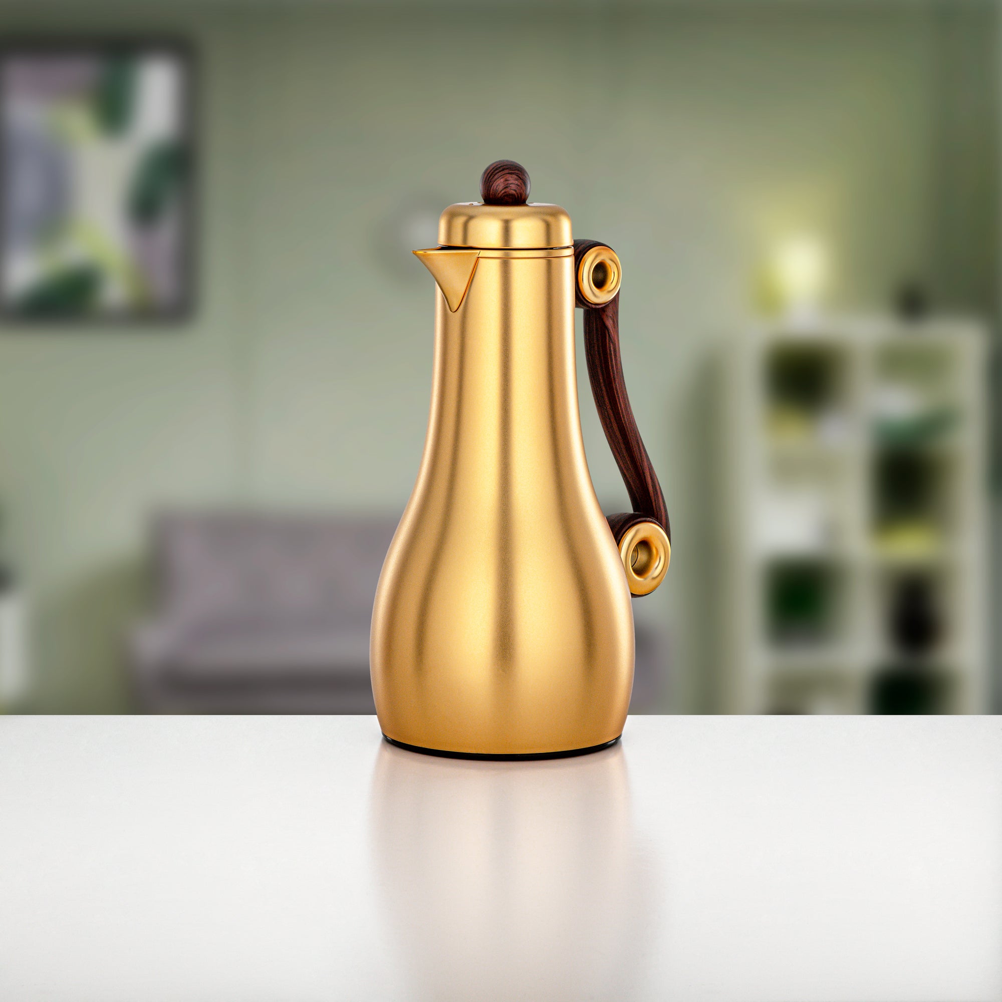 Almarjan 2 Pieces Vacuum Flask Set, Matt Gold & Dark Wood