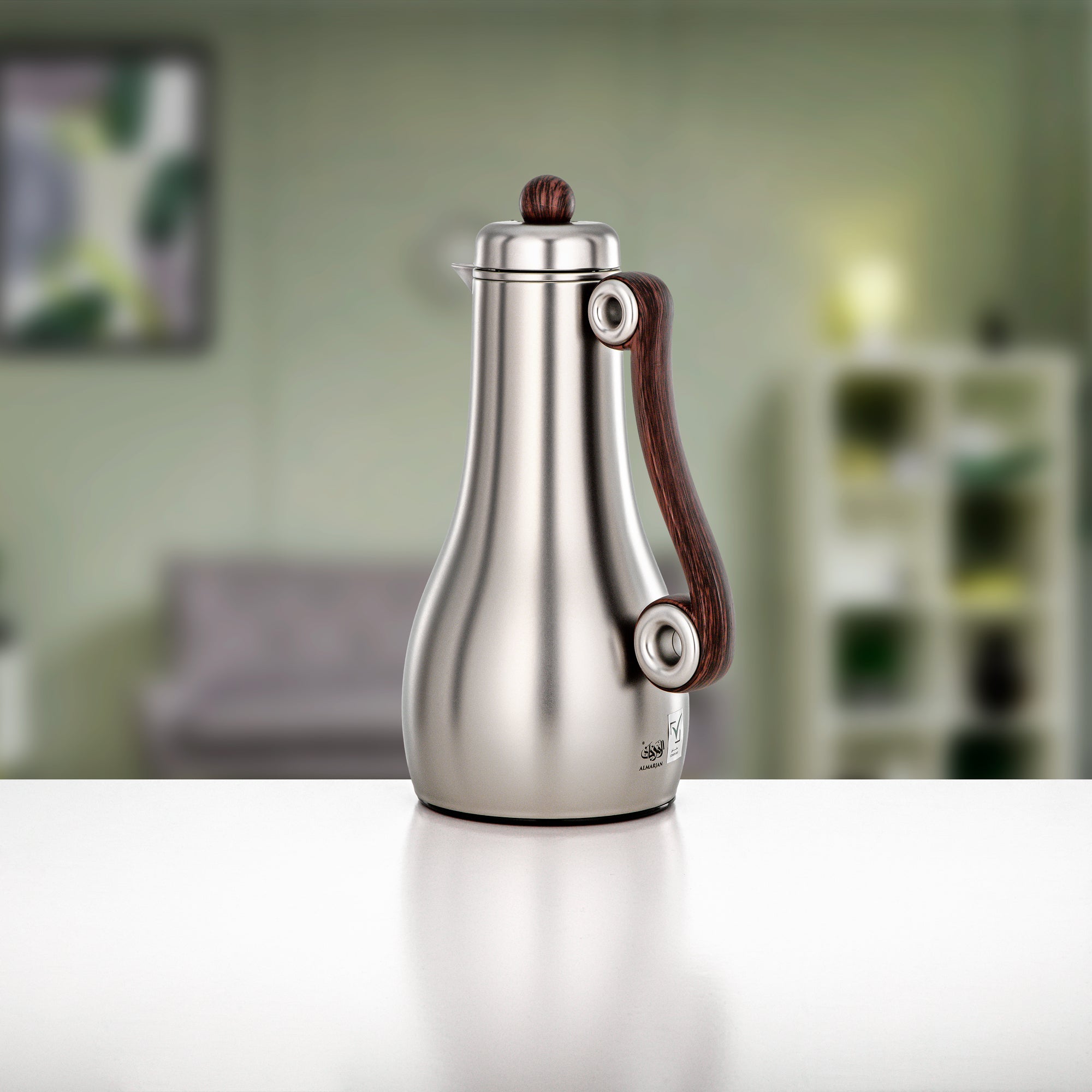 Almarjan 2 Pieces Vacuum Flask Set, Matt Nickel & Dark Wood