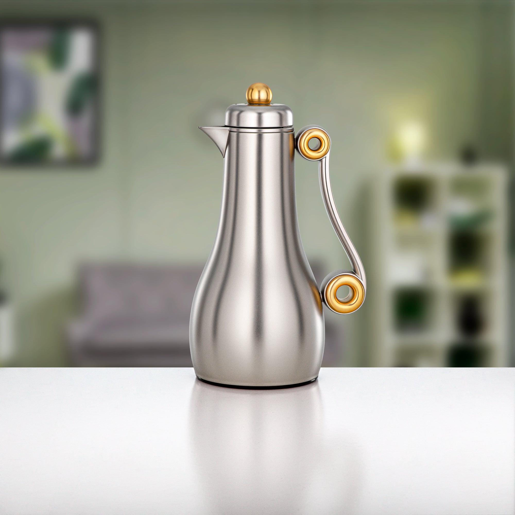 Almarjan 2 Pieces Vacuum Flask Set, Matt Nickel & Matt Gold