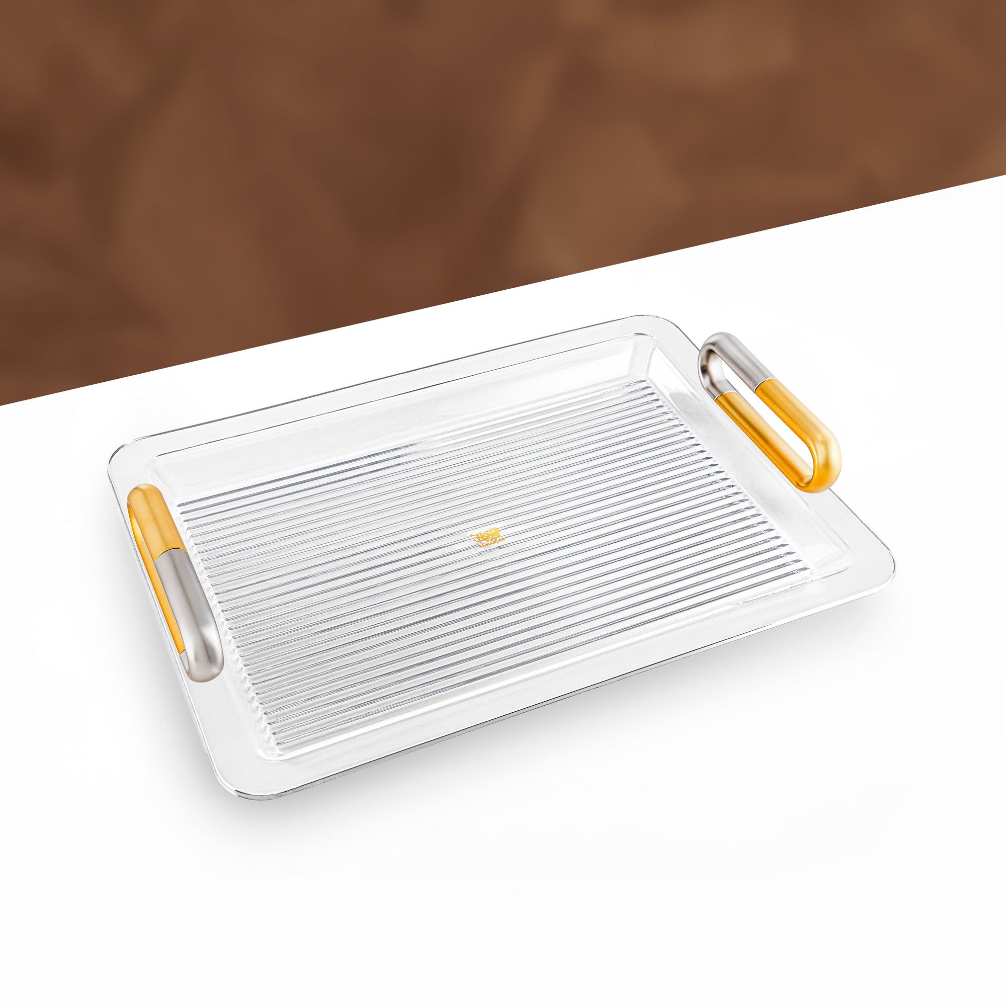 Almarjan 50 cm Acrylic Serving Tray, Matt Nickel & Matt Gold