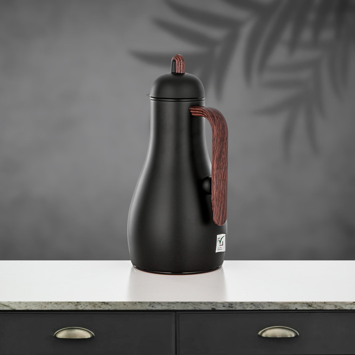 Almarjan 2 Pieces Vacuum Flask Set, Black & Dark Wood