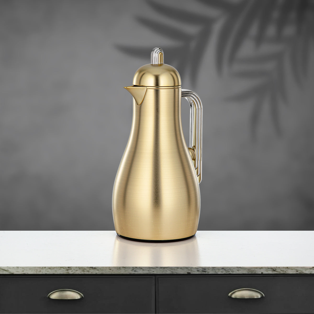 Almarjan 2 Pieces Vacuum Flask Set, Brushed Brass & Silver