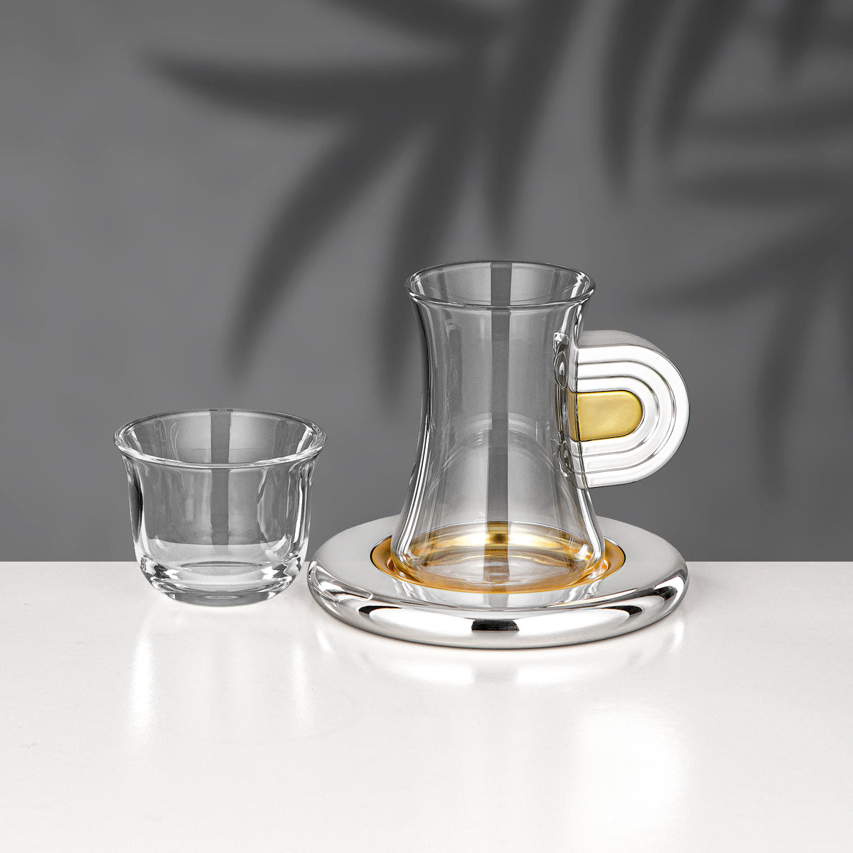 Almarjan 18 Pieces Tea & Coffee Set, Brushed Brass & Silver