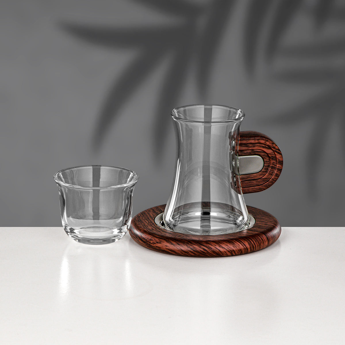Almarjan 18 Pieces Tea & Coffee Set, Gun Black & Dark Wood