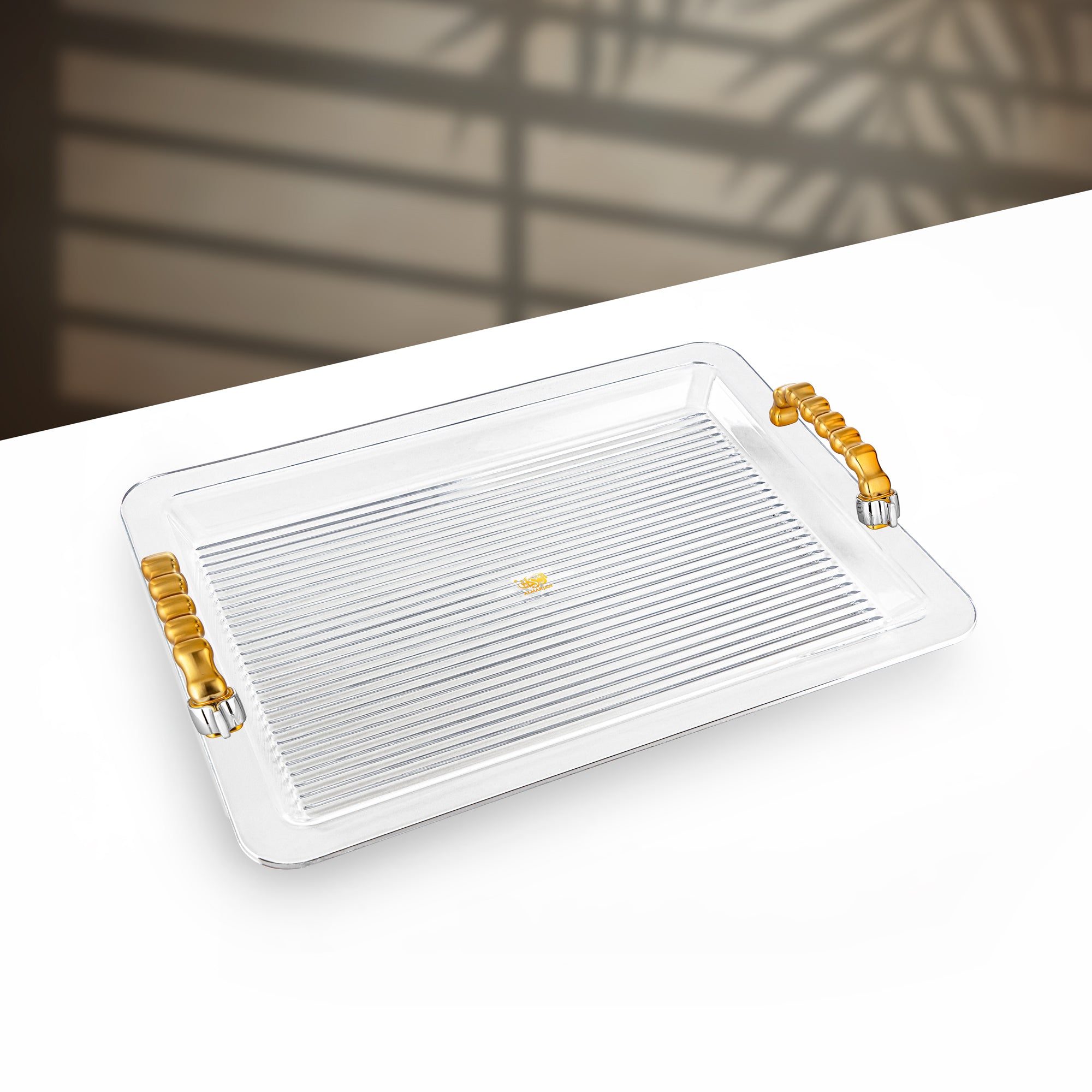 Almarjan 50 cm Acrylic Serving Tray, Silver & Matt Gold