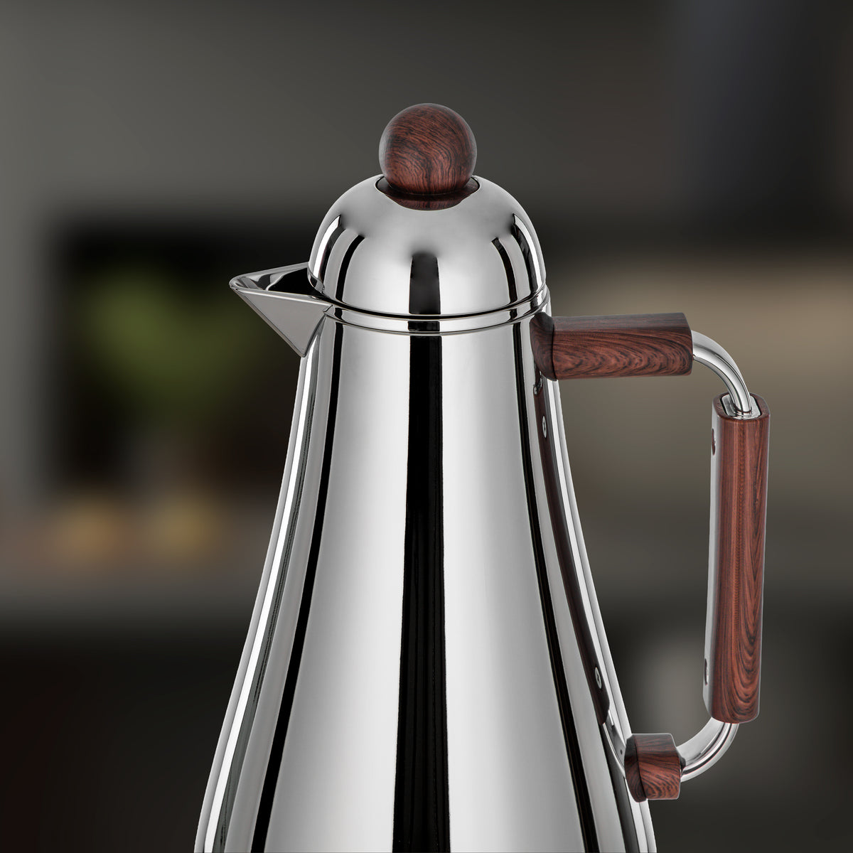 Almarjan 2 Pieces Vacuum Flask Set, Silver & Dark Wood