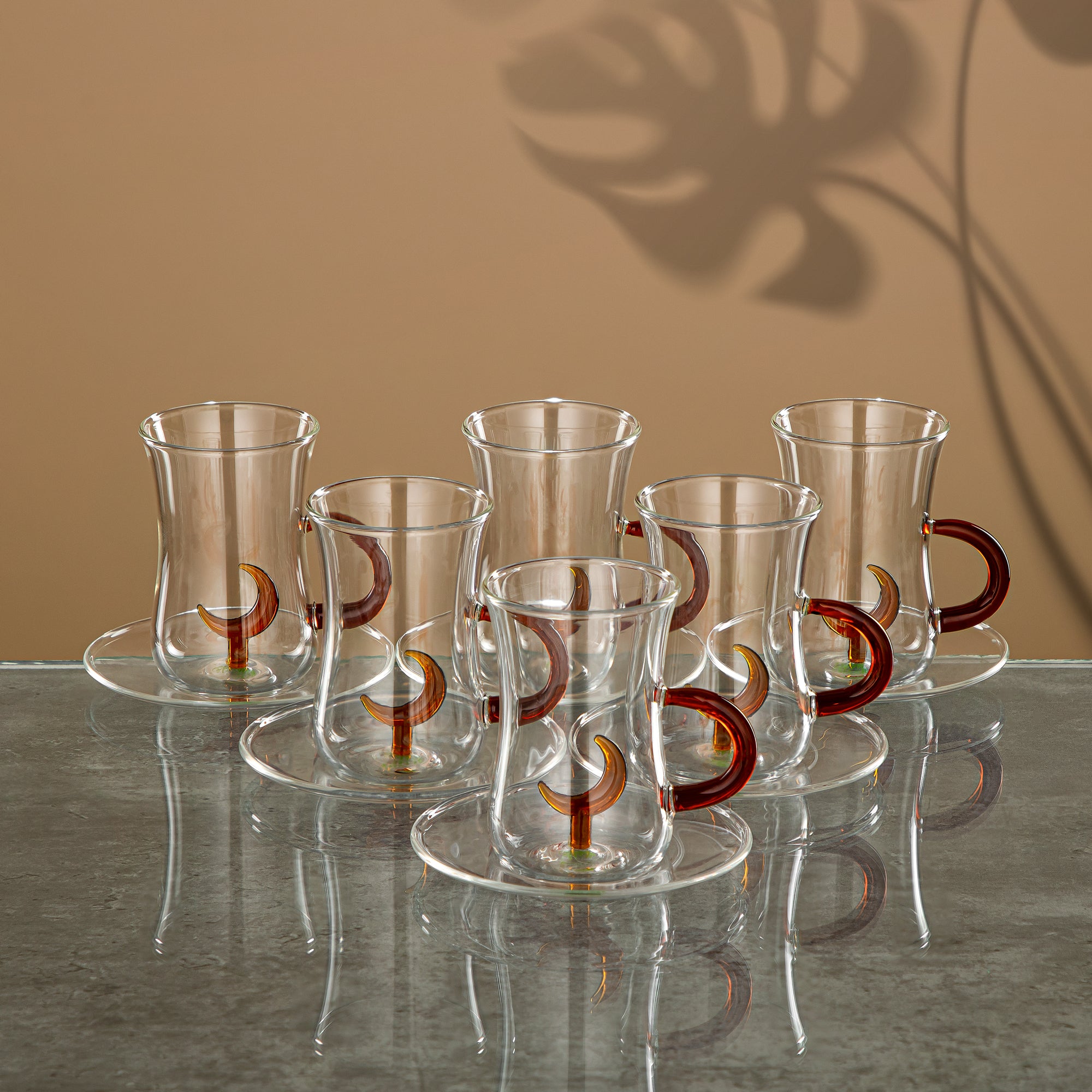 Almarjan Tea Set 6 Pieces, Borosilicate Glass, Clear & Amber (GLS0010174) - Moonrise Collection