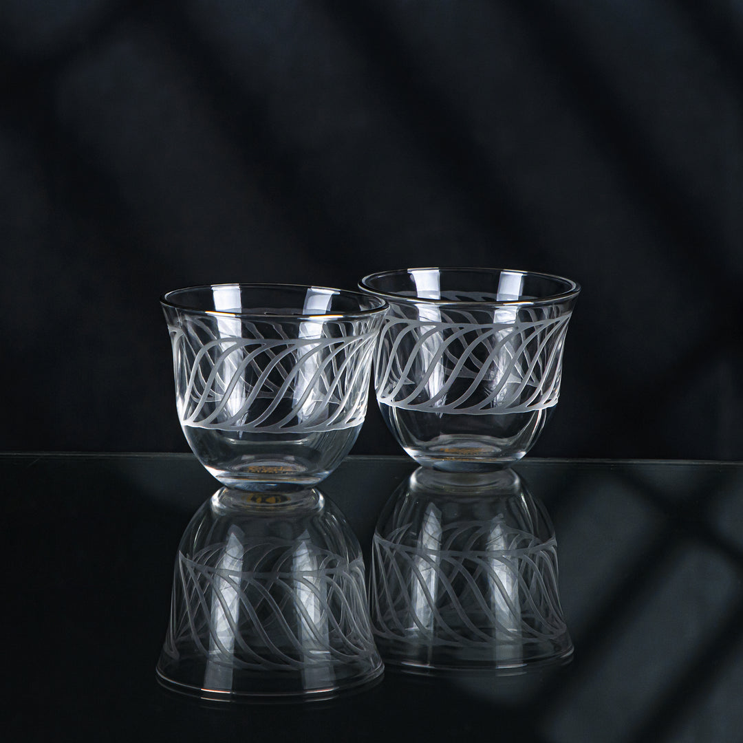 Almarjan 6 stykker Wave Collection Cawa-kop i glas med sølvkant - GLS2630037