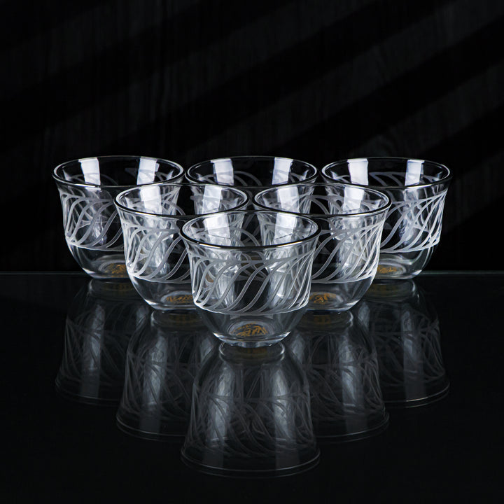 Almarjan 6 stykker Wave Collection Cawa-kop i glas med sølvkant - GLS2630037