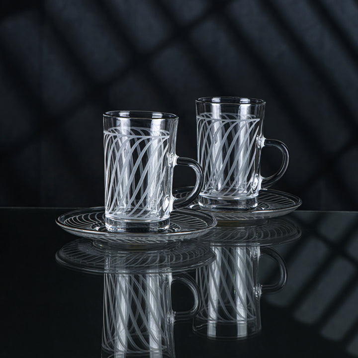 Almarjan 6 stykker Wave Collection tekop i glas med sølvkant - GLS2630038