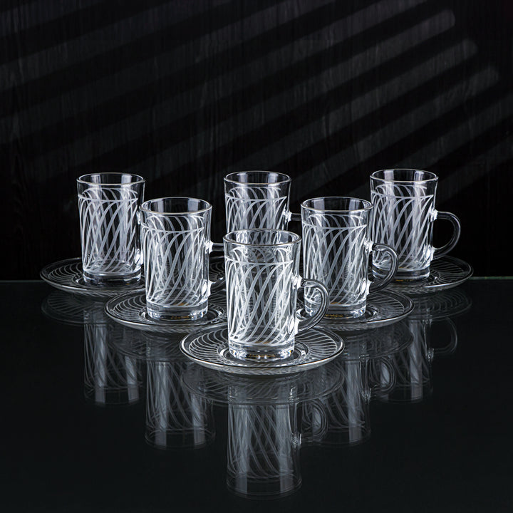 Almarjan 6 stykker Wave Collection tekop i glas med sølvkant - GLS2630038